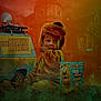 Tishawn joined the competition — help win amazing prizes! child, toddler, costume, scooby_doo, mystery_machine, graham_crackers, snack_box, fog, van, building, spooky, mansion, orange_background, playful, cute, sitting, face, person, toy, indoor