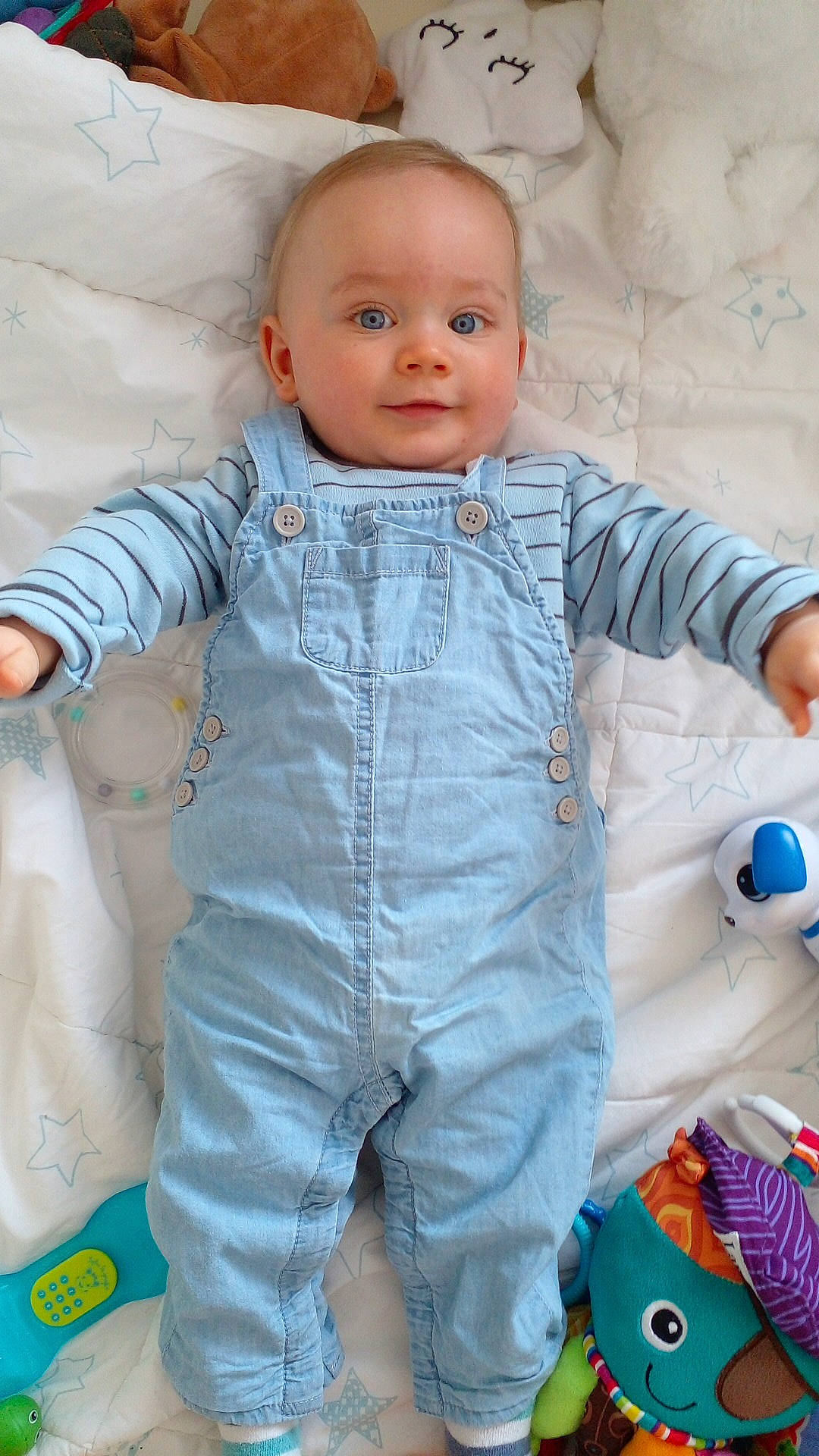 Tyméo participe au concours pour gagner de l'argent avec cette photo : arm, baby, baby_toddler_clothing, blue, cheek, eye, hand, happy, iris, nose, orange, organ, outerwear, person, pink, skin, sleeve, smile, textile, toddler