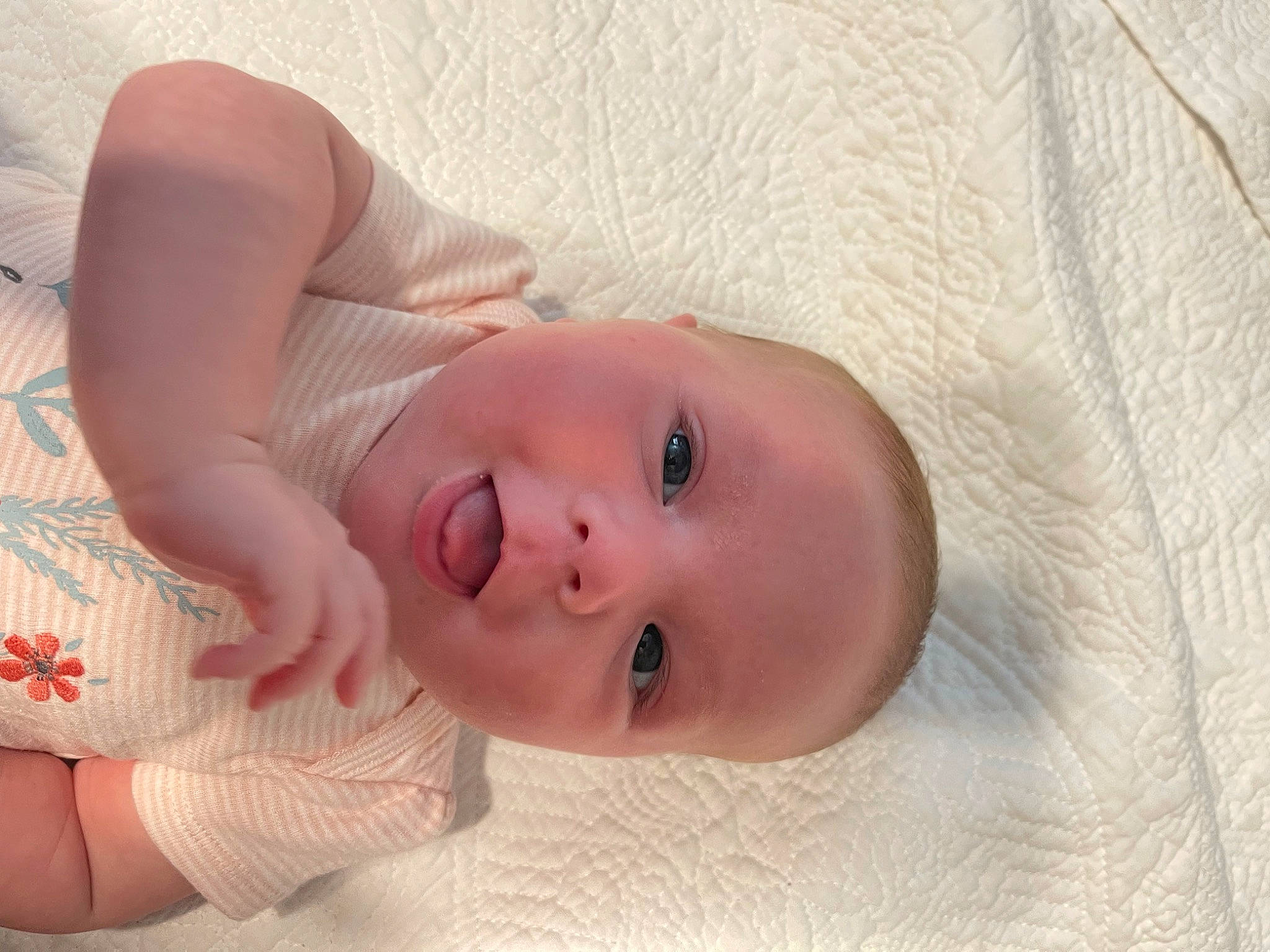 Dani is registered to the contest to win money with this photo: baby, baby_toddler_clothing, cheek, child, comfort, eye, eyebrow, eyelash, gesture, happy, iris, linens, lip, nose, person, skin, sleeve, smile, textile, toddler