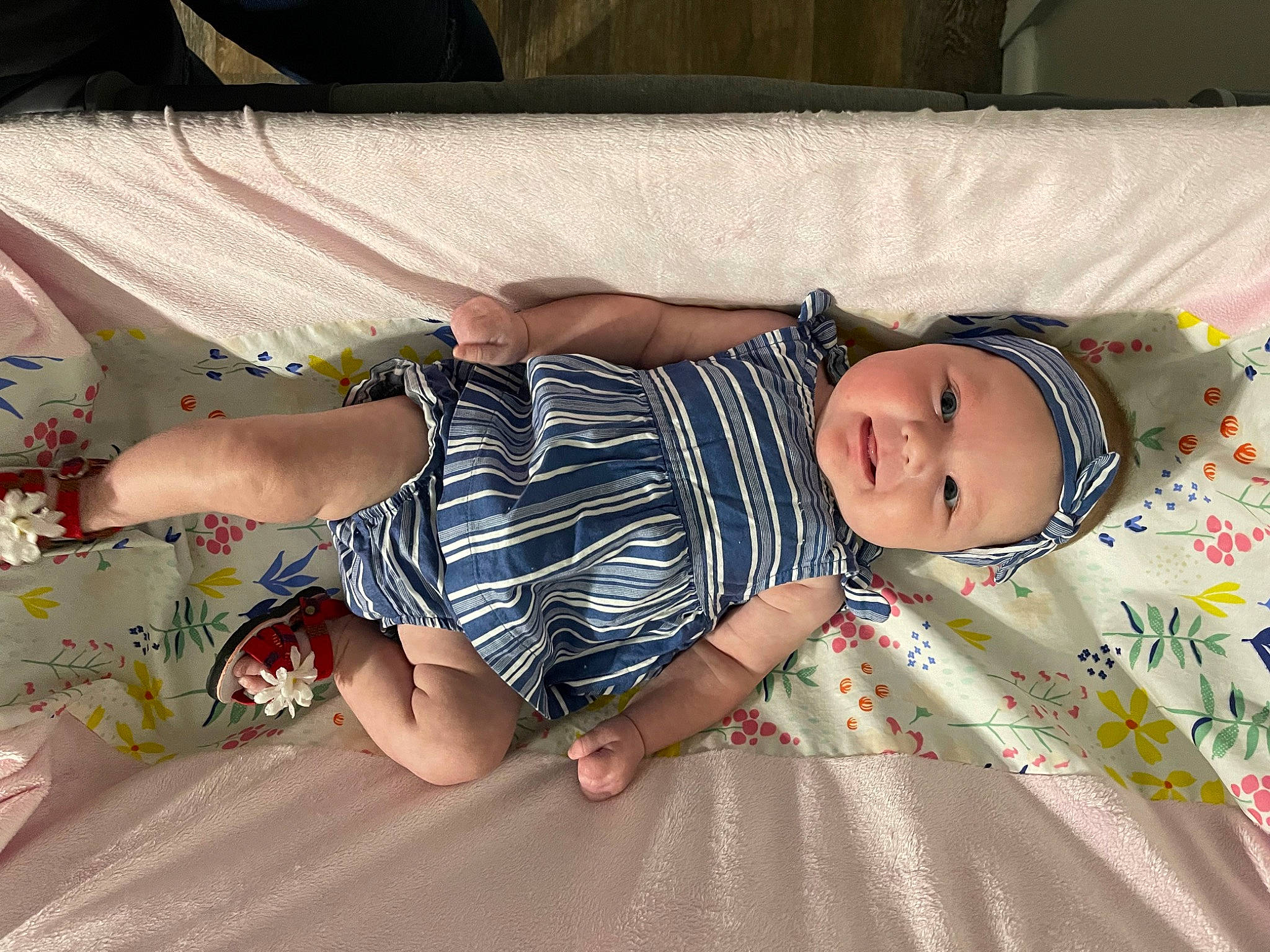 Dani joined the competition — help win amazing prizes! baby, baby_toddler_clothing, child, comfort, fun, hairstyle, happy, head, headwear, human_body, leg, linens, mammal, pattern, person, shorts, sleeve, smile, sunglasses, t_shirt