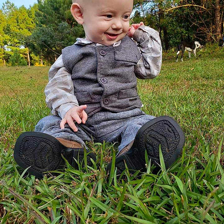 Mikel joined the competition — help win amazing prizes! child, garden, grass, grass_family, infant, joy, lawn, leaf, person, plant, play, sitting, toddler, tree