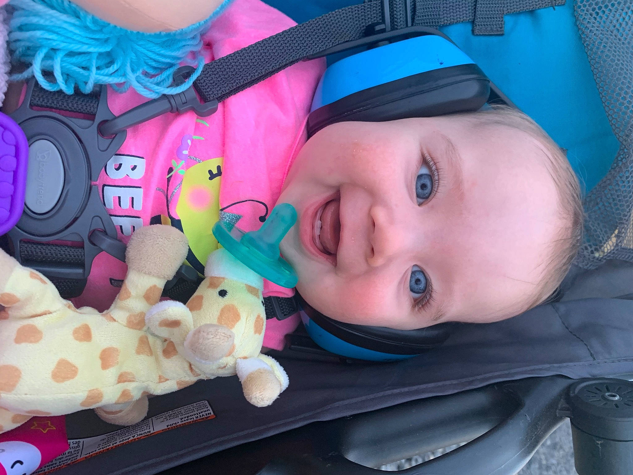 Laney is registered to the contest to win money with this photo: baby, baby_products, baby_toys, car_seat, cheek, child, person, pink, product, skin, stuffed_toy, toddler, toy