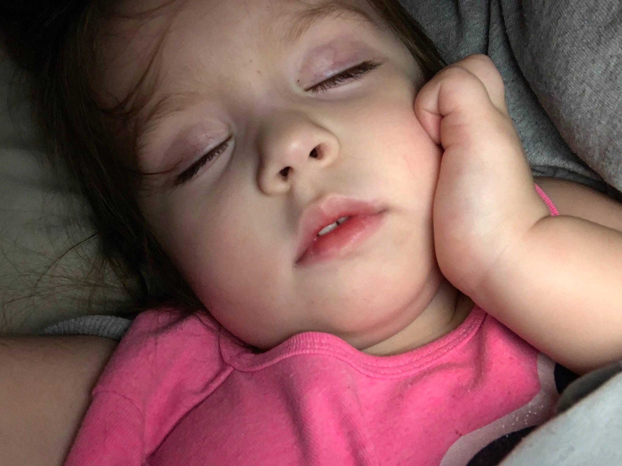 Annaleigh is registered to the contest to win money with this photo: baby, cheek, comfort, ear, eyebrow, eyelash, finger, gesture, hand, happy, iris, jaw, lip, mouth, neck, nose, person, pink, skin, sleeve