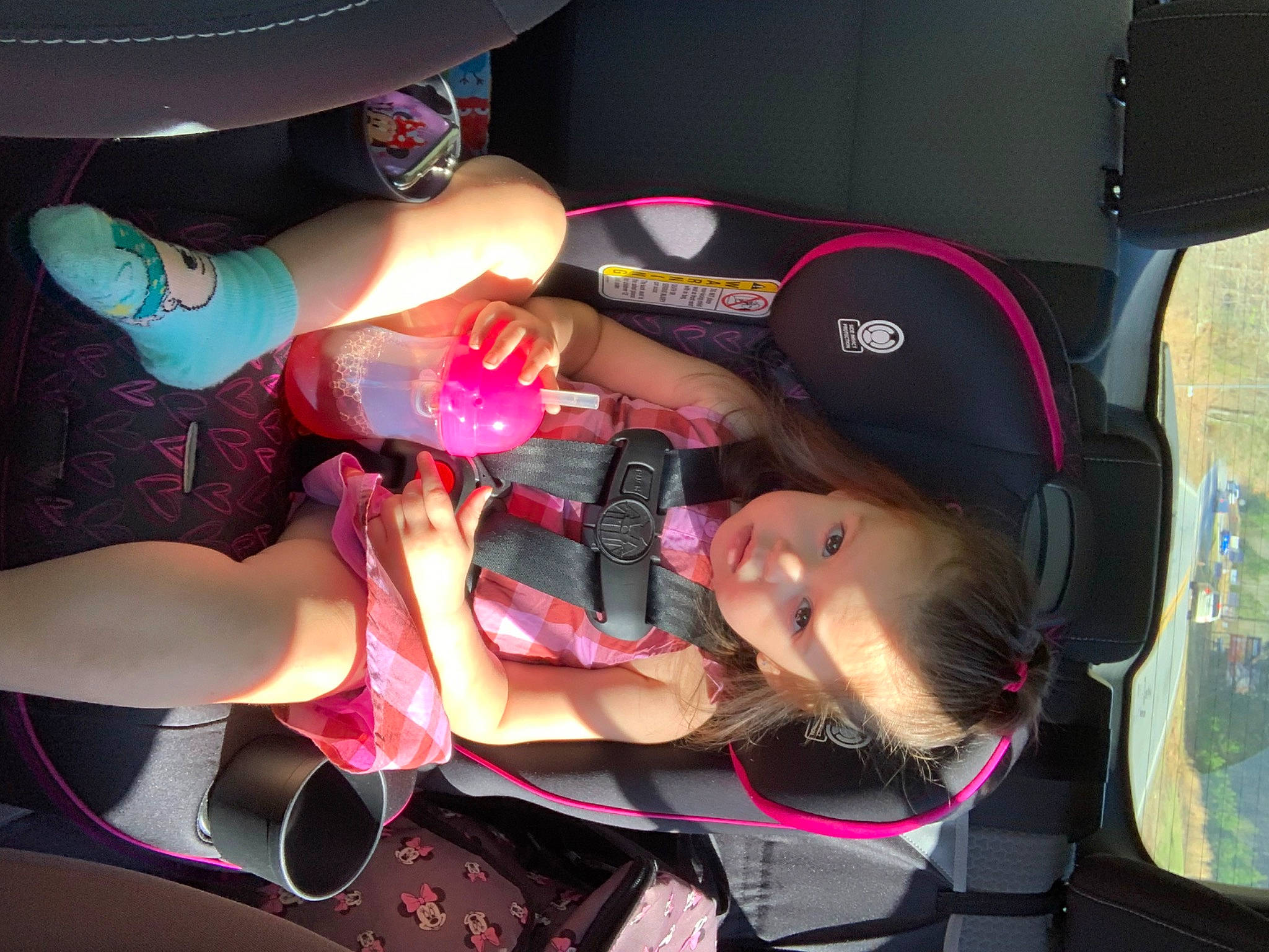 Annaleigh is registered to the contest to win money with this photo: auto_part, baby_carriage, carmine, cool, elbow, event, finger, fun, gesture, hat, human_leg, lap, leisure, magenta, mouth, nail, person, pink, thigh, toddler