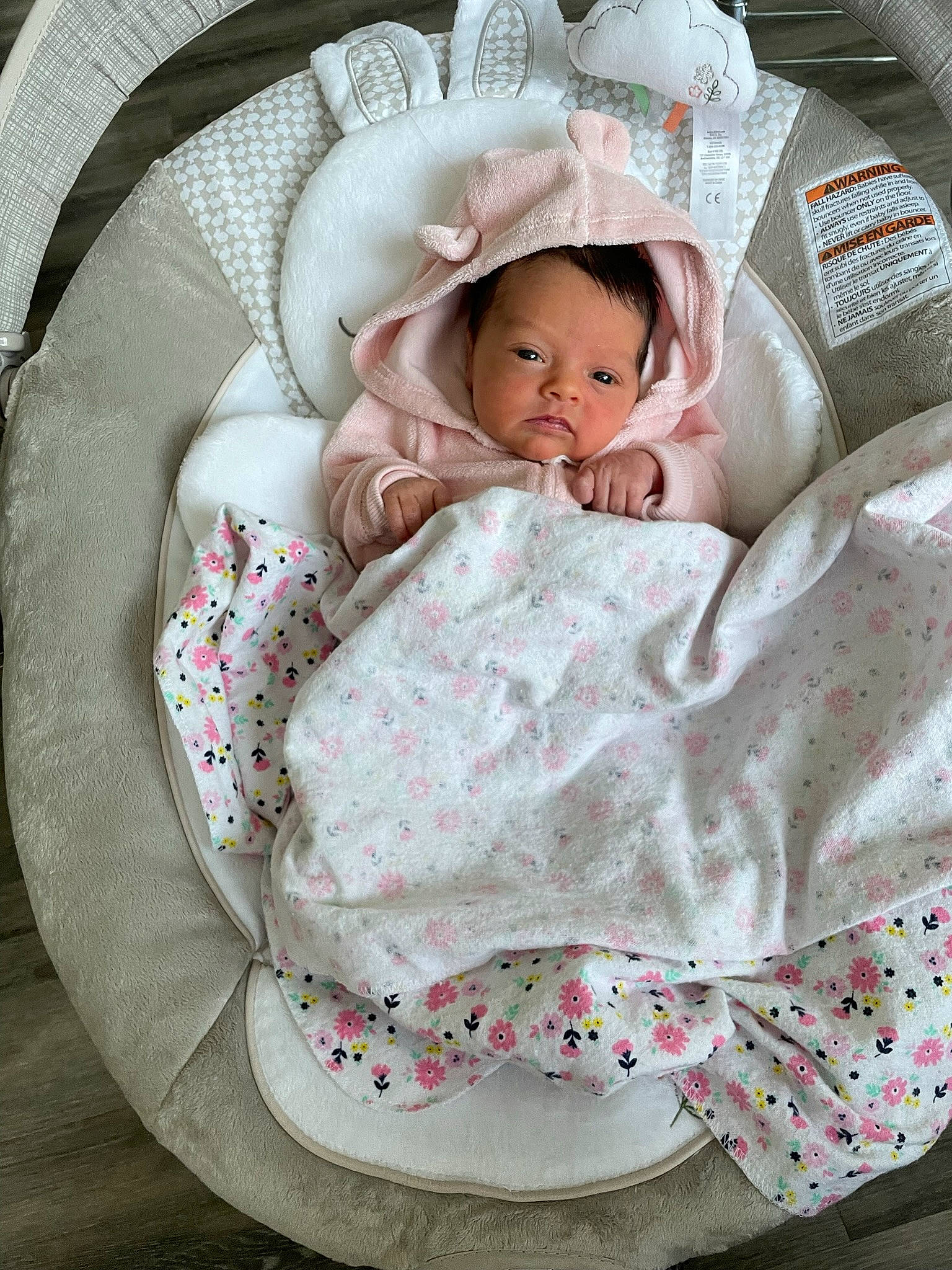 Carley joined the competition — help win amazing prizes! baby, baby_products, baby_safety, baby_sleeping, baby_toddler_clothing, bed, bedding, bedtime, cheek, child, comfort, hat, infant_bed, linens, pattern, person, pink, product, textile, toddler