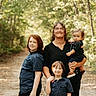 Theodore joined the competition — help win amazing prizes! family, children, parent, toddler, siblings, group_portrait, outdoor, forest, woodland, nature, path, standing, carrying, smiling, eyeglasses, casual_clothing, black_clothing, blue_shirt, family_photo, daylight