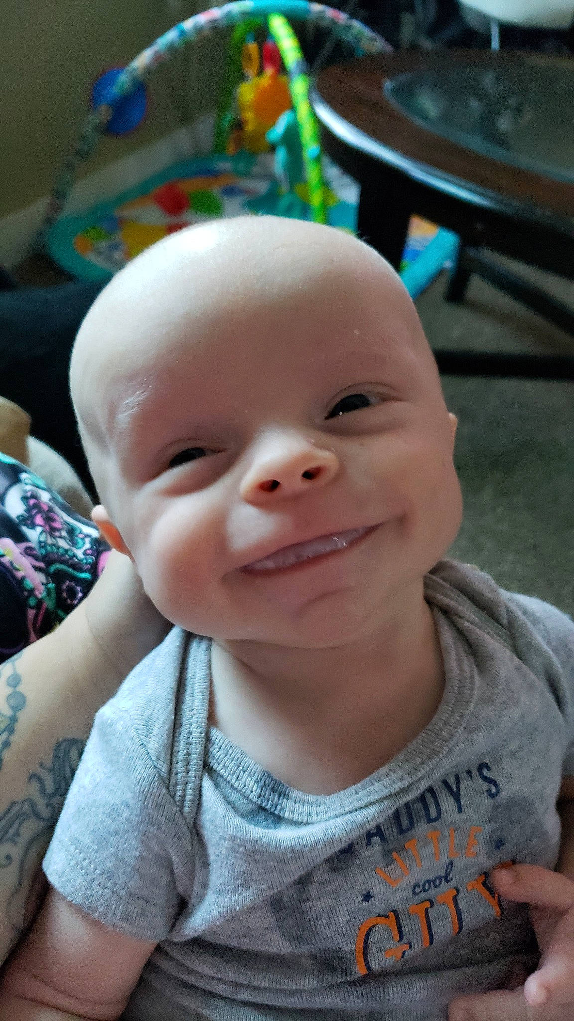 Jarvis is registered to the contest to win money with this photo: baby, cheek, child, face, facial_expression, forehead, head, lip, mouth, nose, person, skin, smile, toddler