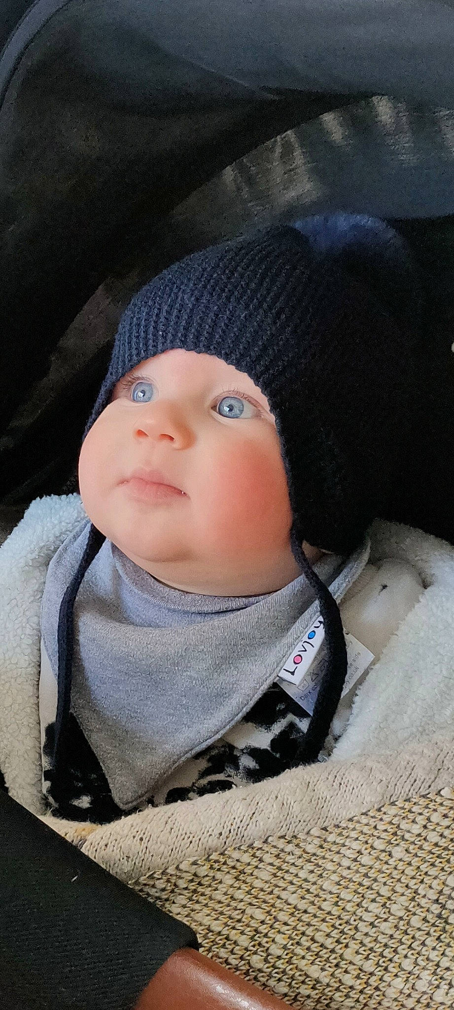 Kobe is registered to the contest to win money with this photo: baby, baby_toddler_clothing, cap, cheek, child, chin, comfort, electric_blue, eyebrow, fashion_accessory, headgear, headwear, knit_cap, lip, nose, outerwear, person, skin, sleeve, toddler