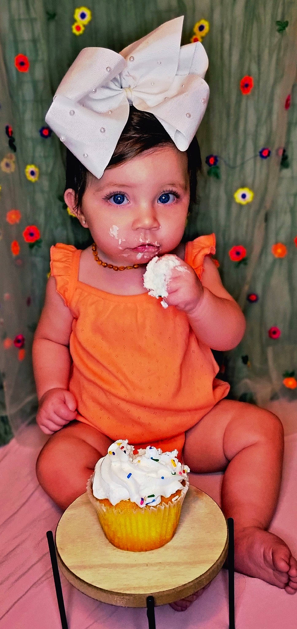 Bennett joined the competition — help win amazing prizes! baby_toddler_clothing, birthday, blue, cake_decorating, cake_decorating_supply, cap, child, clothing, costume_hat, face, food, fun, happy, headwear, party_supply, person, pink, skin, sugar_cake, sweetness