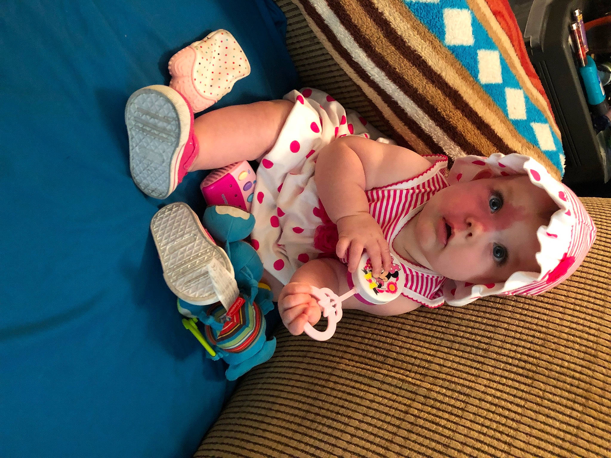 Raylee joined the competition — help win amazing prizes! baby, cheek, child, flooring, headgear, headwear, leg, person, pink, play, product, skin, toddler