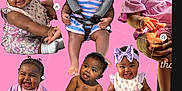 Kyomi is registered to the contest to win money with this photo: baby, infant, child, collage, pink_background, smiling, sitting, bottle, toy, clothing, head, face, hands, feet, hair, cute, happy, portrait, studio, editing