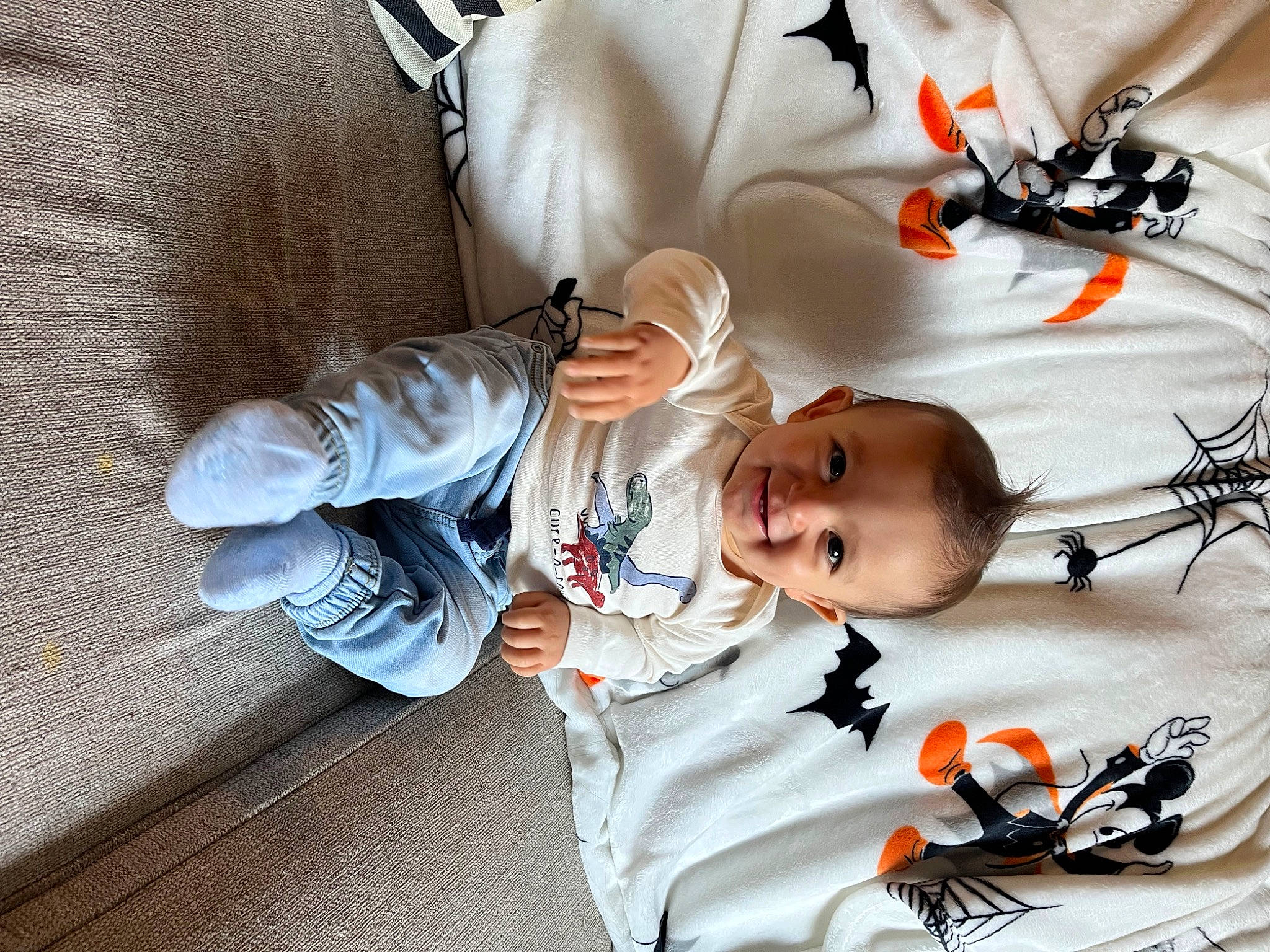 Myles joined the competition — help win amazing prizes! baby, baby_products, baby_toddler_clothing, child, comfort, happy, joy, linens, pattern, person, plant, room, sitting, sleeve, smile, toddler, tree, white, wood