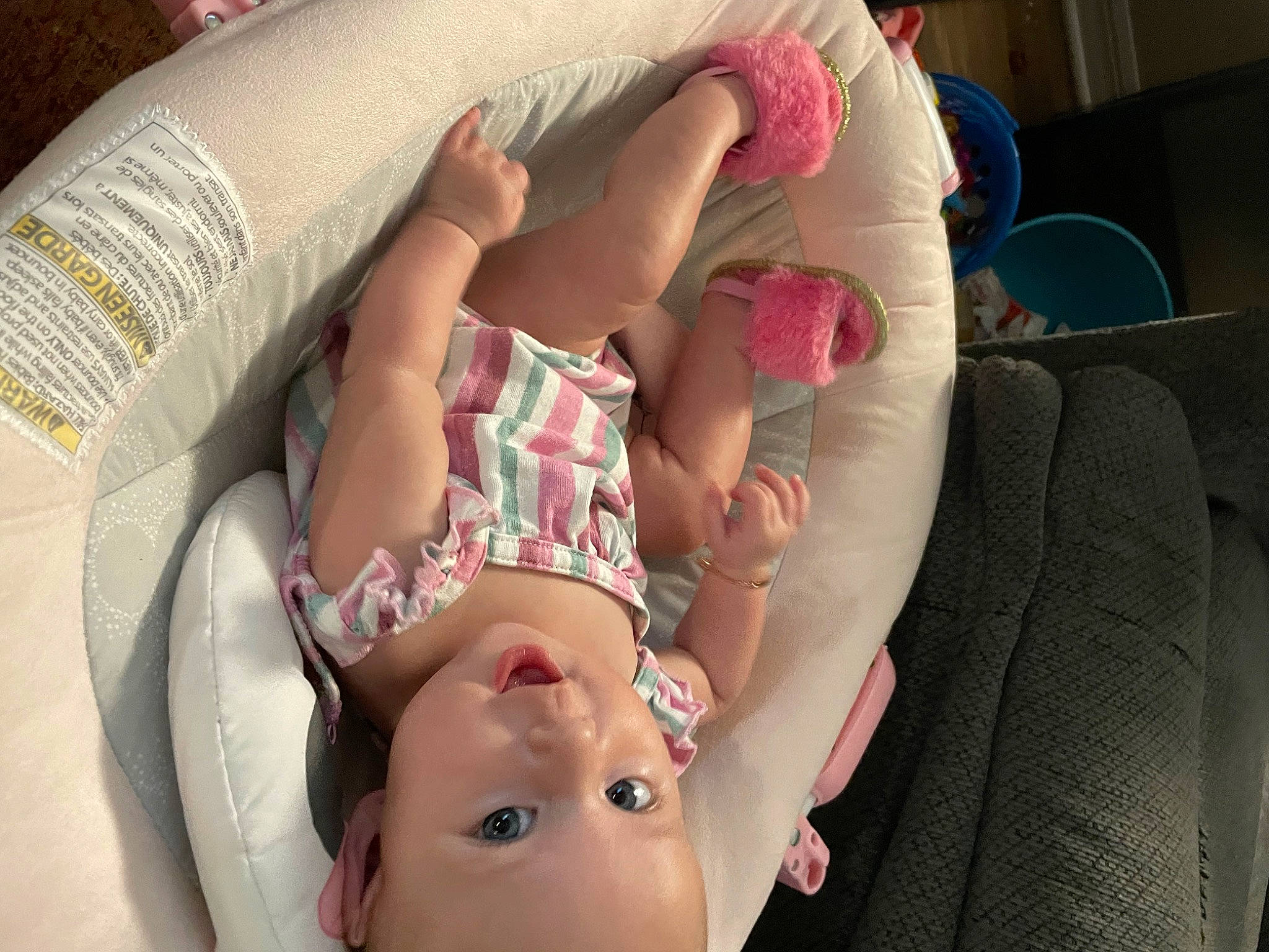 Serenna is registered to the contest to win money with this photo: abdomen, baby, baby_products, baby_sleeping, baby_toddler_clothing, bedtime, cheek, child, comfort, eyelash, human_leg, mouth, nail, person, pink, product, skin, textile, thigh, thumb