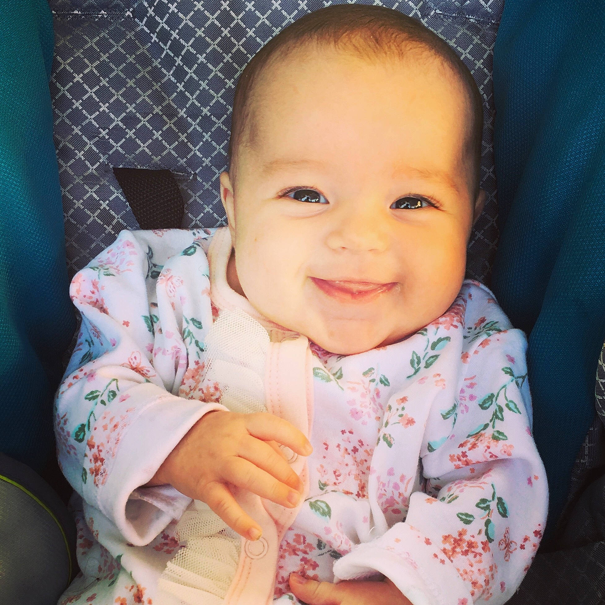 Francesca joined the competition — help win amazing prizes! baby, beauty, cheek, child, chin, eye, face, facial_expression, forehead, happy, head, iris, joy, lip, nose, person, pink, sitting, skin, smile