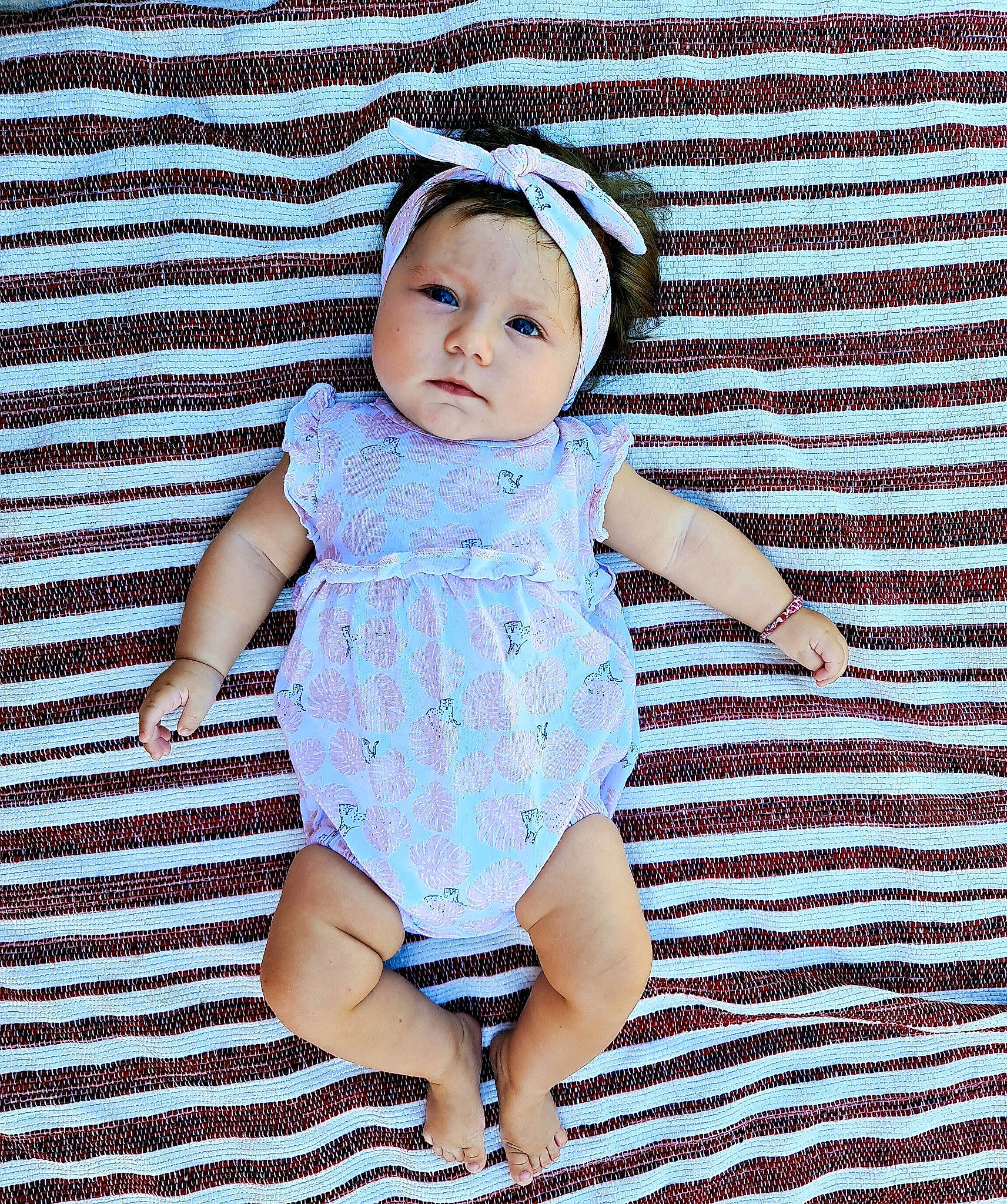 Julia participe au concours pour gagner de l'argent avec cette photo : azure, baby, baby_toddler_clothing, child, collar, day_dress, dress, electric_blue, face, foot, happy, headwear, human_leg, linens, one_piece_garment, pattern, person, sitting, sleeve, textile