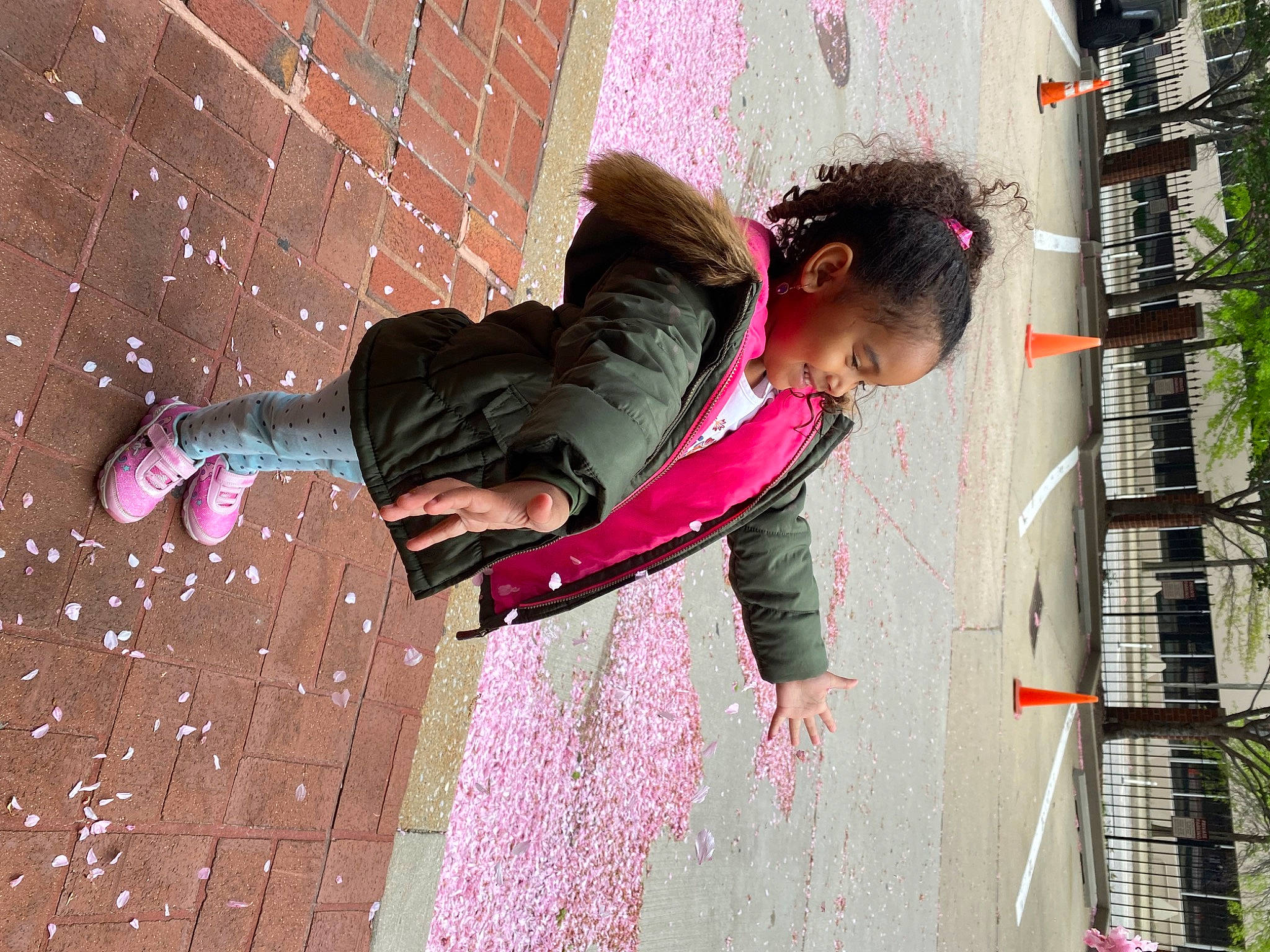 Aniya joined the competition — help win amazing prizes! beauty, city, flooring, fun, happy, human_settlement, joy, leg, leisure, magenta, person, pink, plant, public_space, purple, road_surface, street_fashion, textile, tints_and_shades, toddler