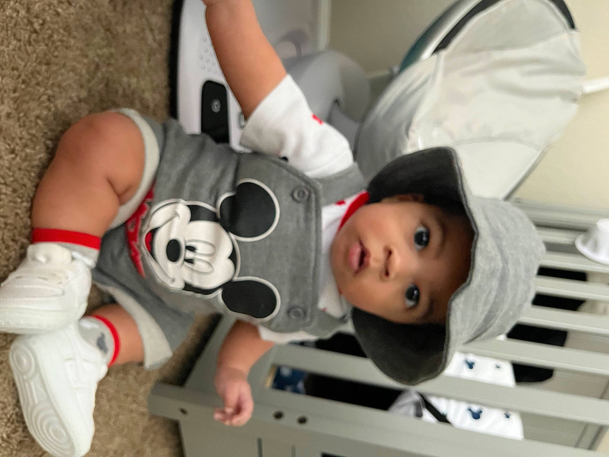 Kaycen joined the competition — help win amazing prizes! auto_part, baby, baby_products, baby_toddler_clothing, carmine, child, comfort, eye, finger, football, fun, headwear, human_leg, knee, person, personal_protective_equipment, room, stuffed_toy, surprise, thigh
