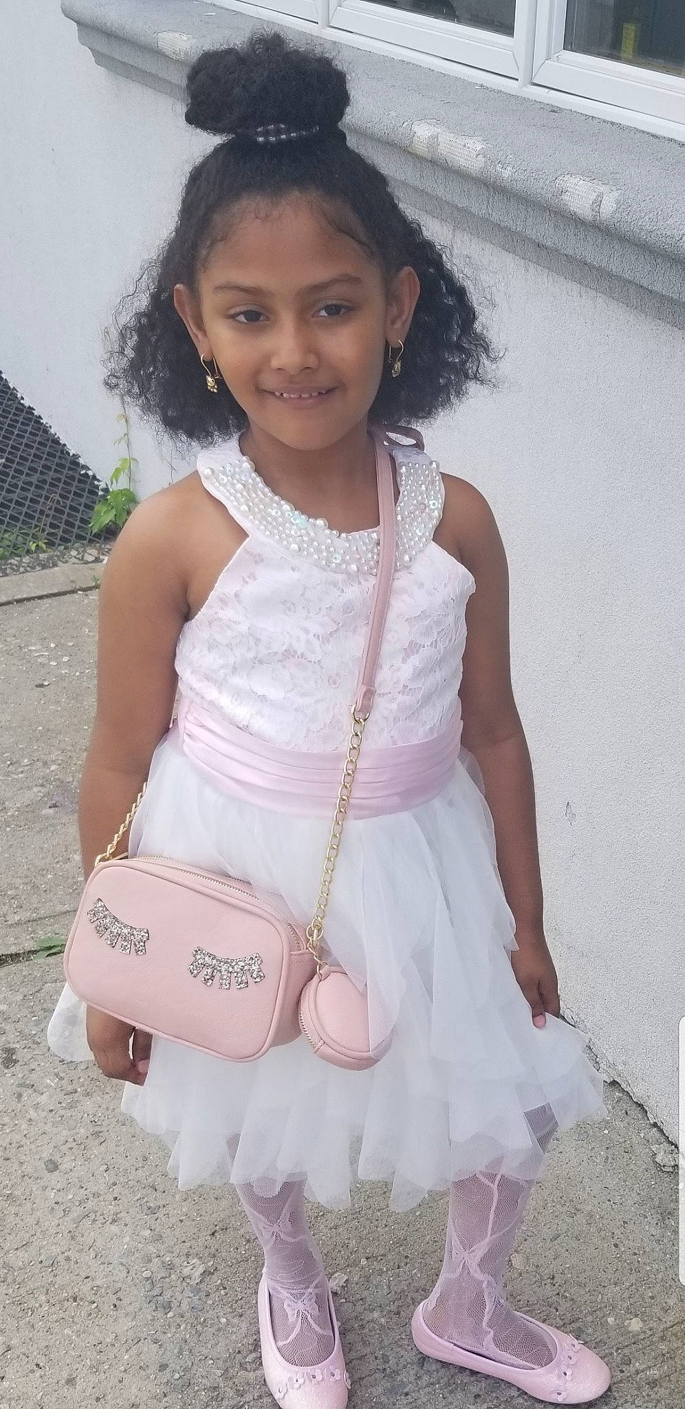 Eunicha Defreitas joined the competition — help win amazing prizes! bridal_party_dress, child, child_model, dress, fashion_accessory, flower_girl, joy, person, pink, smile, toddler, white