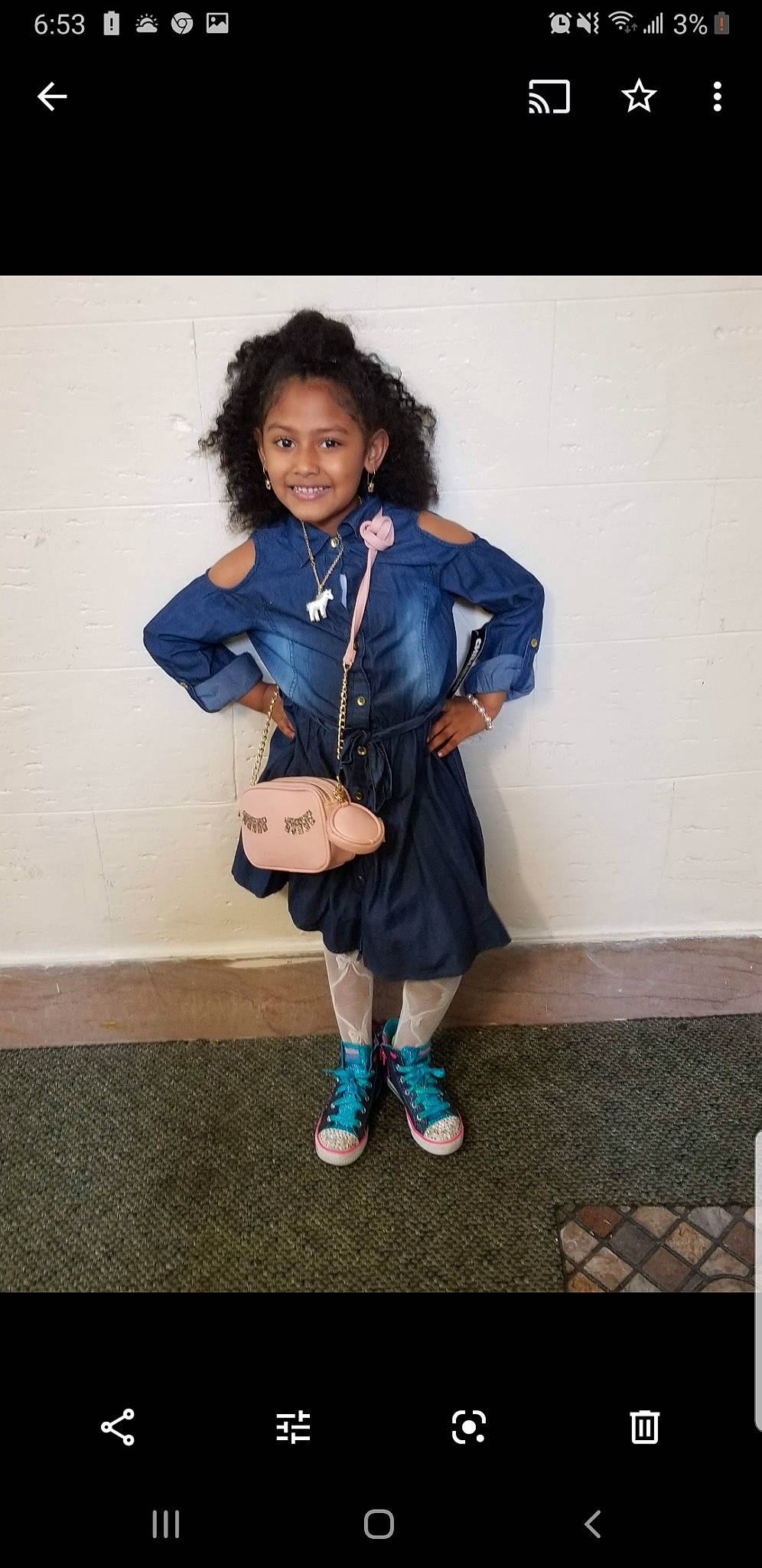 Eunicha Defreitas is registered to the contest to win money with this photo: child, child_model, costume, denim, footwear, joy, person, photography, shoe, sitting, smile, snapshot, uniform