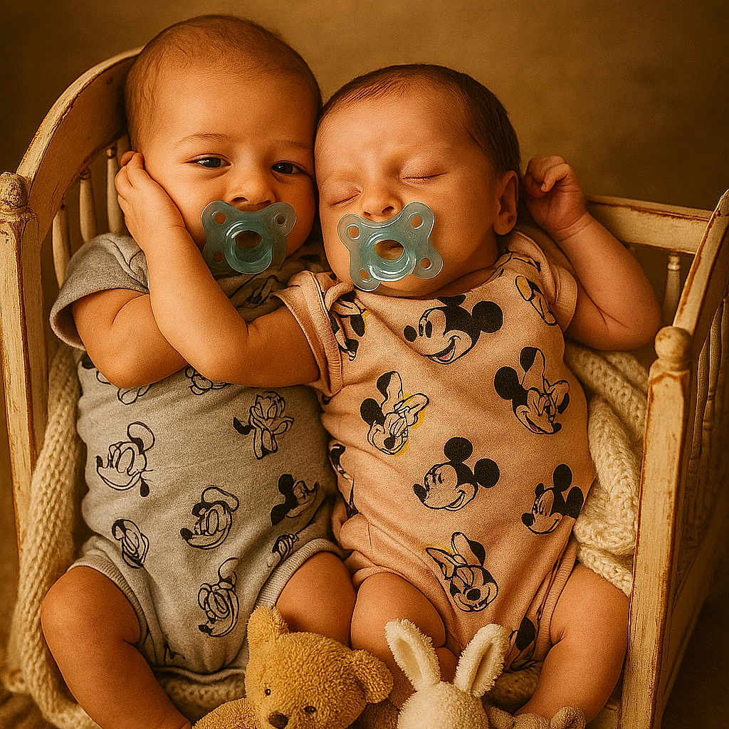 Lyana Et Lysio a rejoint le concours — aidez-le/la à gagner de superbes lots ! adorable, baby, bedtime, bunny, child, cozy, crib, cuddling, cute, fairy_lights, infant, mickey_mouse, onesie, pacifier, plush_toy, sleeping, stuffed_animal, teddy_bear, toy, wooden_crib