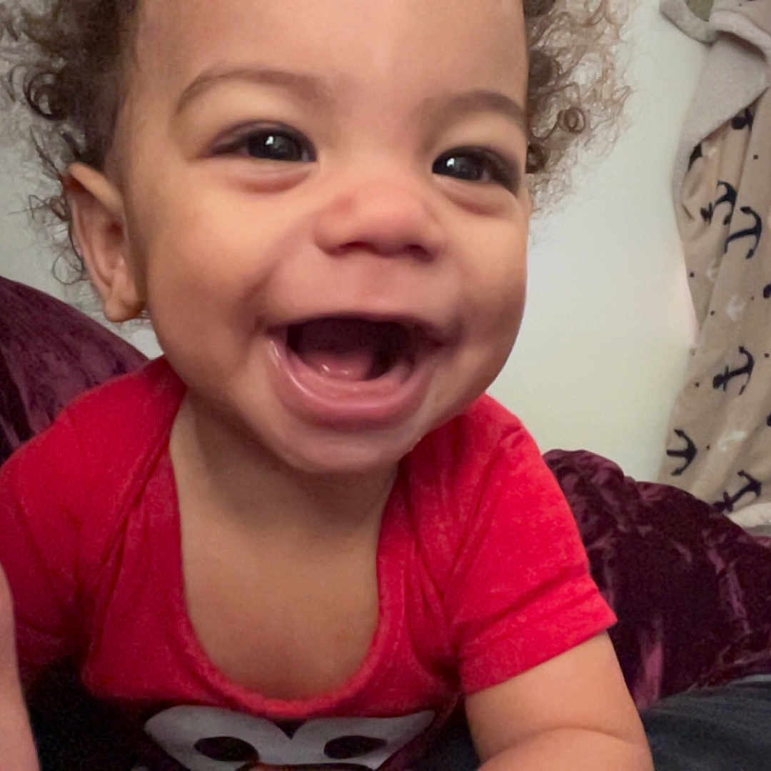 Carnelius joined the competition — help win amazing prizes! baby, babylaughing, bodypart, clothing, couch, face, furniture, happy, head, homedecor, indoors, laughing, mouth, person, photography, portrait, selfie, smile, t_shirt, teeth