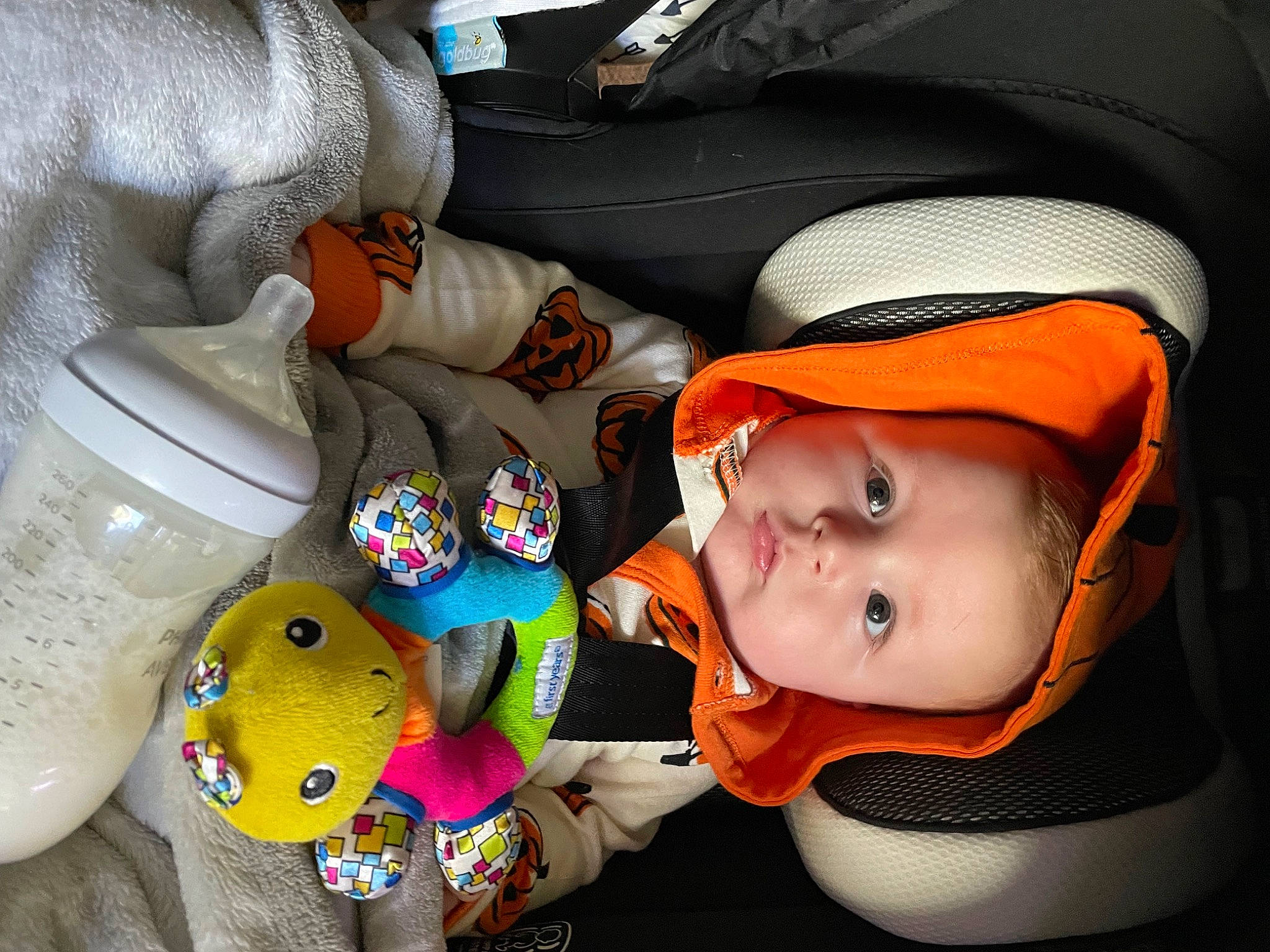 Gabriel joined the competition — help win amazing prizes! baby, baby_carriage, baby_in_car_seat, baby_products, baby_toddler_clothing, beanie, car_seat, car_seat_cover, cheek, child, comfort, drinkware, mouth, person, plastic, plastic_bottle, product, stuffed_toy, toddler, toy
