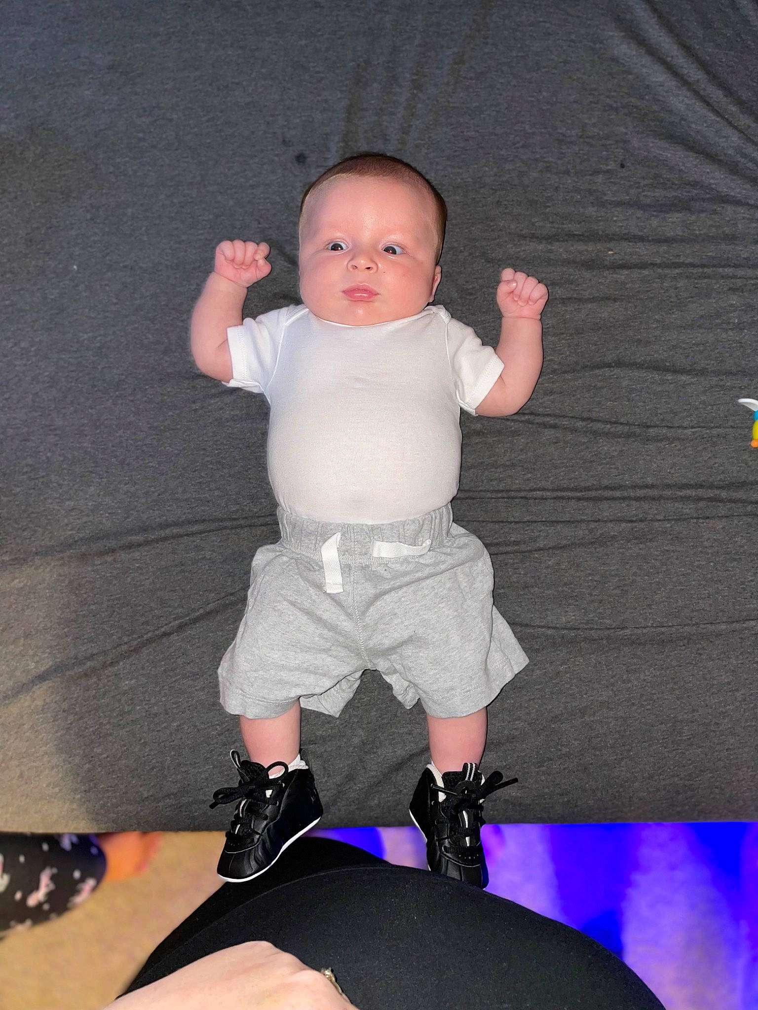 Gabriel joined the competition — help win amazing prizes! baby, baby_toddler_clothing, cheek, eye, flash_photography, fun, gesture, happy, head, human_body, human_leg, joint, knee, person, pink, sleeve, standing, t_shirt, thigh, thumb