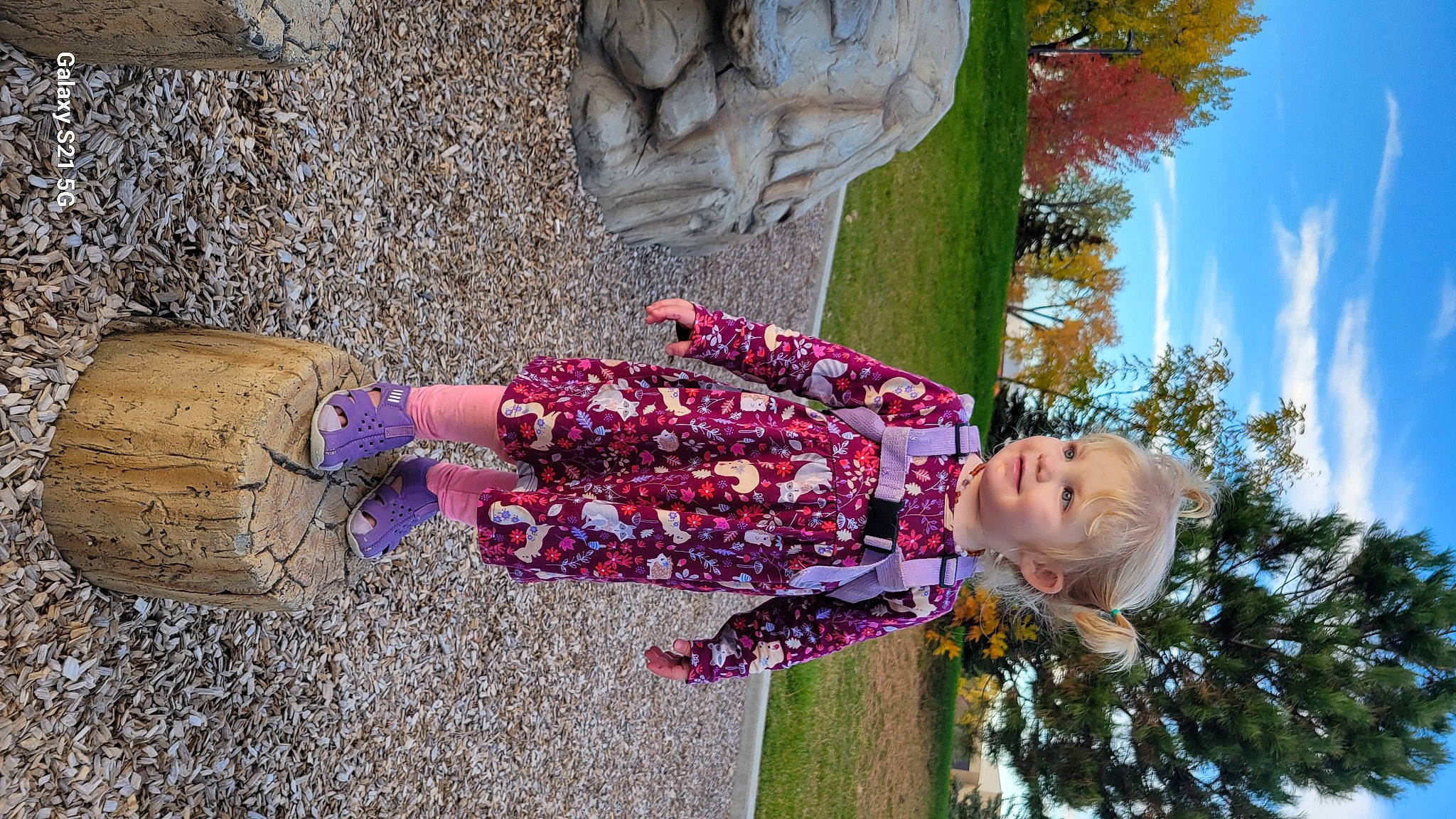 Emberly is registered to the contest to win money with this photo: cloud, fun, grass, happy, joy, leisure, magenta, pattern, people, people_in_nature, person, photograph, pink, plant, purple, sky, smile, spring, summer, toddler
