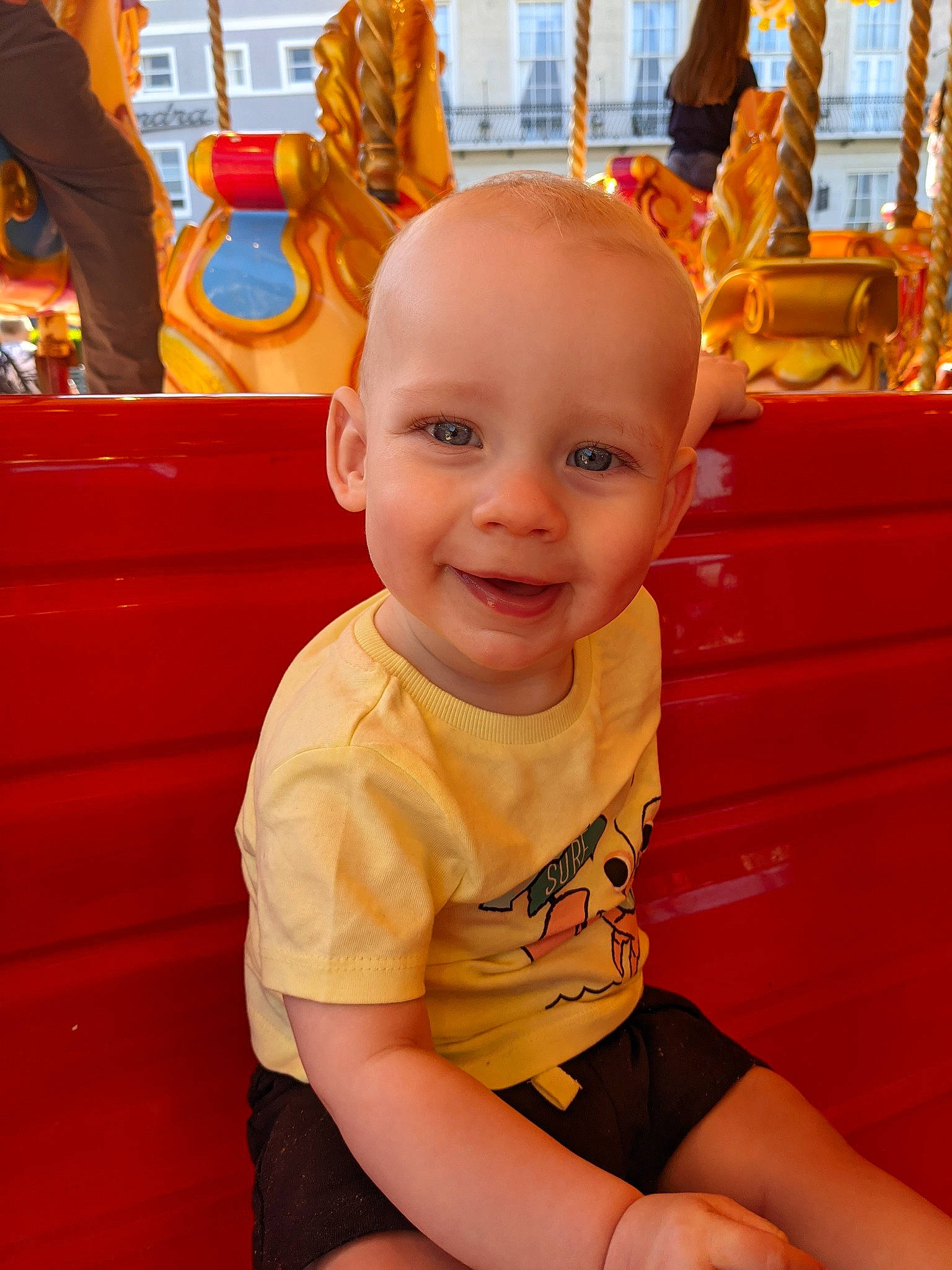 Kyden joined the competition — help win amazing prizes! baby, baby_toddler_clothing, cheek, child, chin, eye, fun, hairstyle, happy, joy, leisure, orange, person, product, recreation, skin, sleeve, smile, standing, toddler