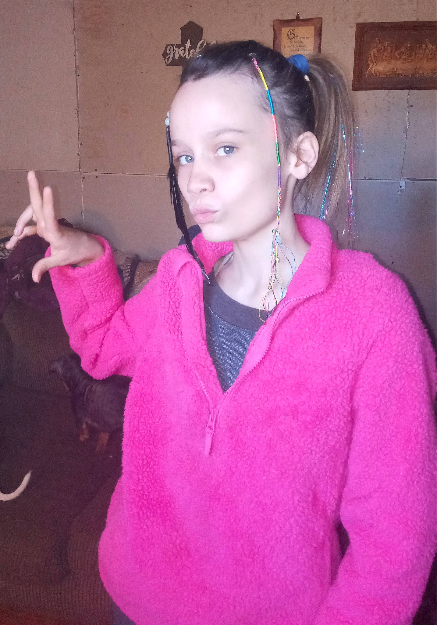 Amery is registered to the contest to win money with this photo: audio_equipment, black_hair, cool, ear, earrings, eyebrow, eyelash, flash_photography, forehead, gadget, gesture, hearing, lip, magenta, neck, outerwear, person, pink, purple, shoulder