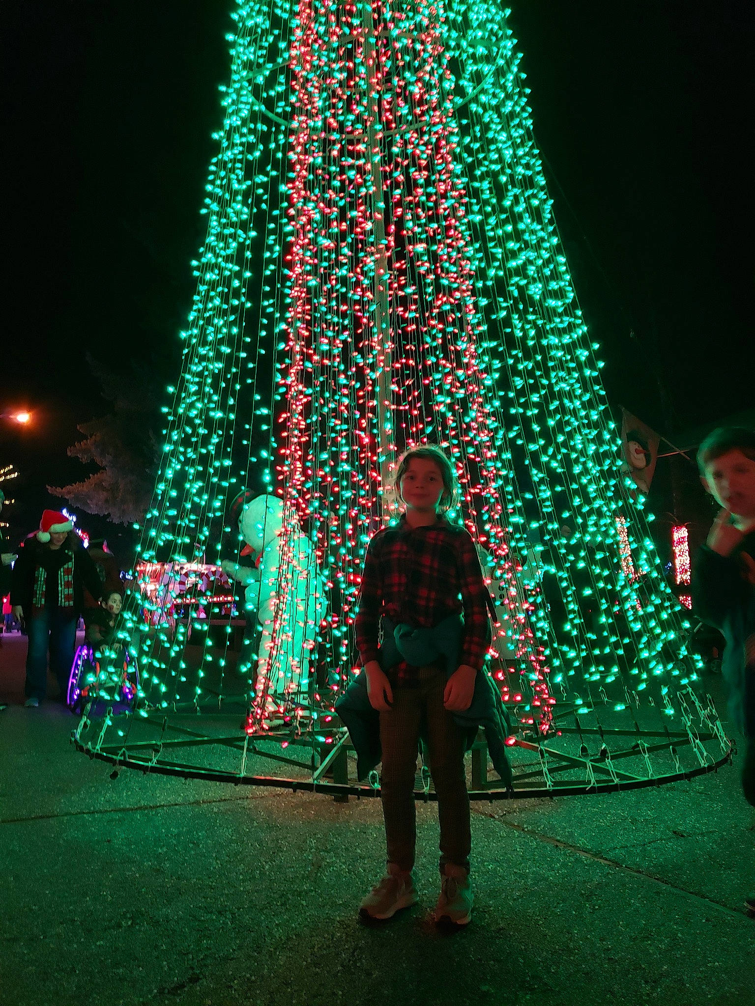 Kloe is registered to the contest to win money with this photo: architecture, christmas, christmas_decoration, christmas_lights, conifer, event, fir, fun, green, holiday, interior_design, person, pine, pine_family, plant, tree