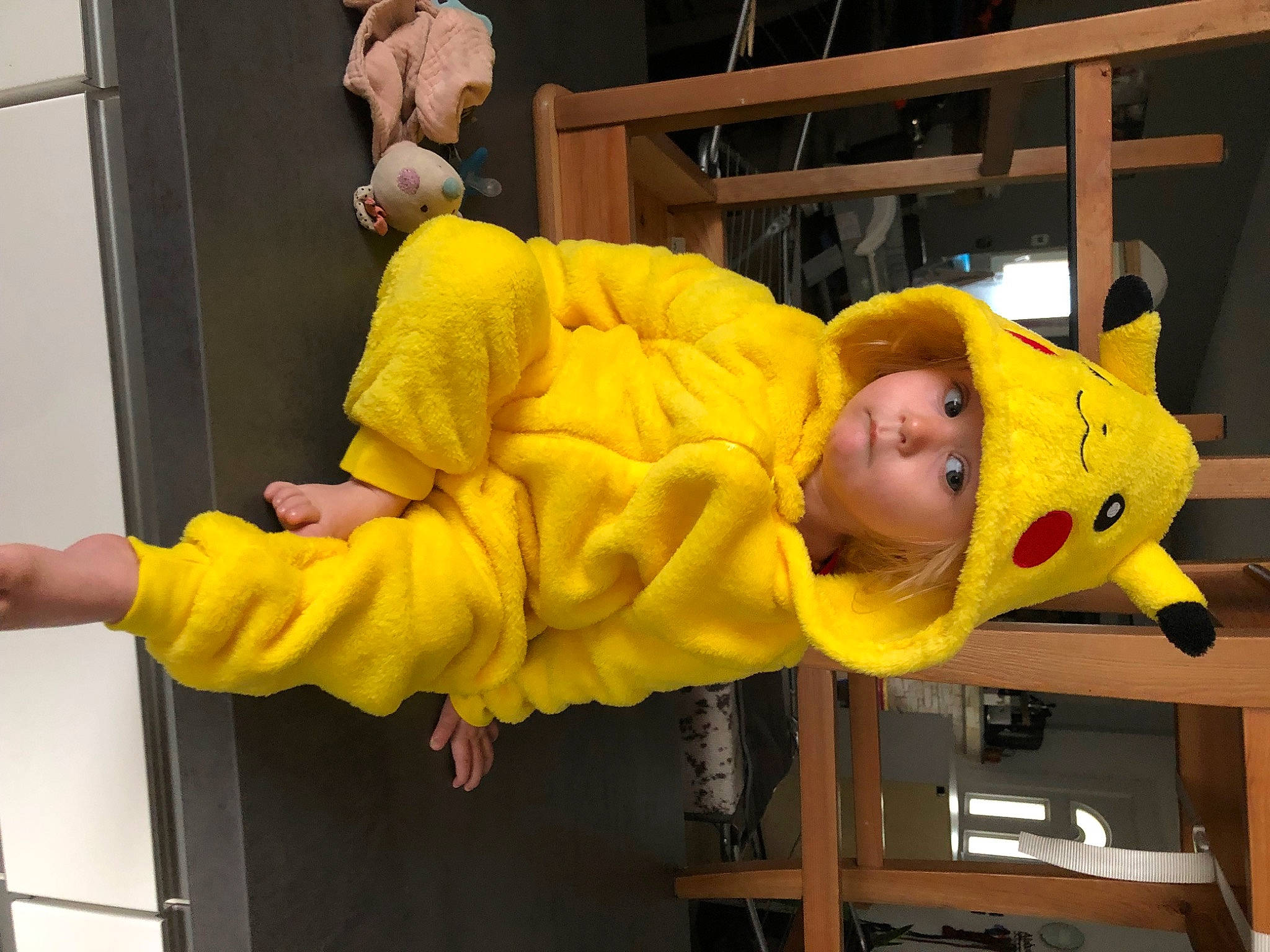 énola participe au concours pour gagner de l'argent avec cette photo : baby, baby_toddler_clothing, child, costume, event, fun, fur, headwear, leisure, person, room, toddler, yellow