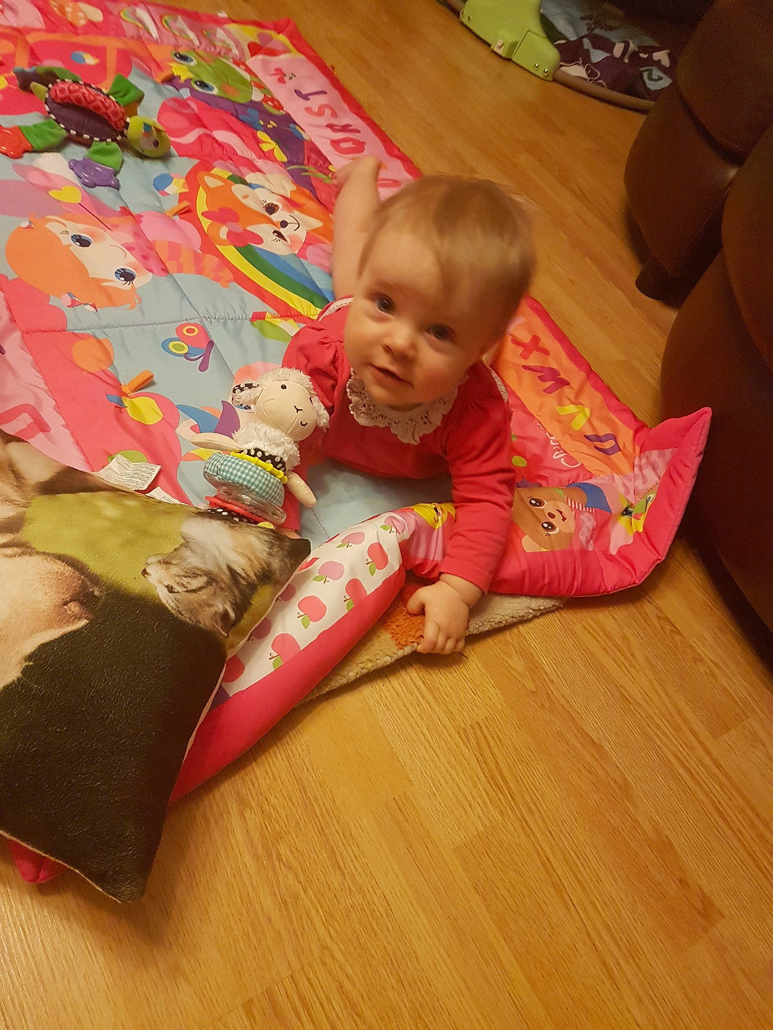 Lilia joined the competition — help win amazing prizes! baby, child, floor, flooring, nap_mat, person, pink, play, toddler