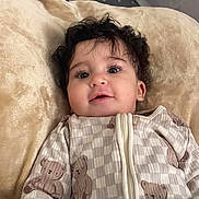 Malek El Euch participe au concours pour gagner de l'argent avec cette photo : baby, blanket, child, closeup, comfortable, cozy, curly_hair, cute, face, happy, indoor, infant, lying_down, onesie, portrait, sleepwear, smiling, soft_texture, teddy_bear_print, young_child