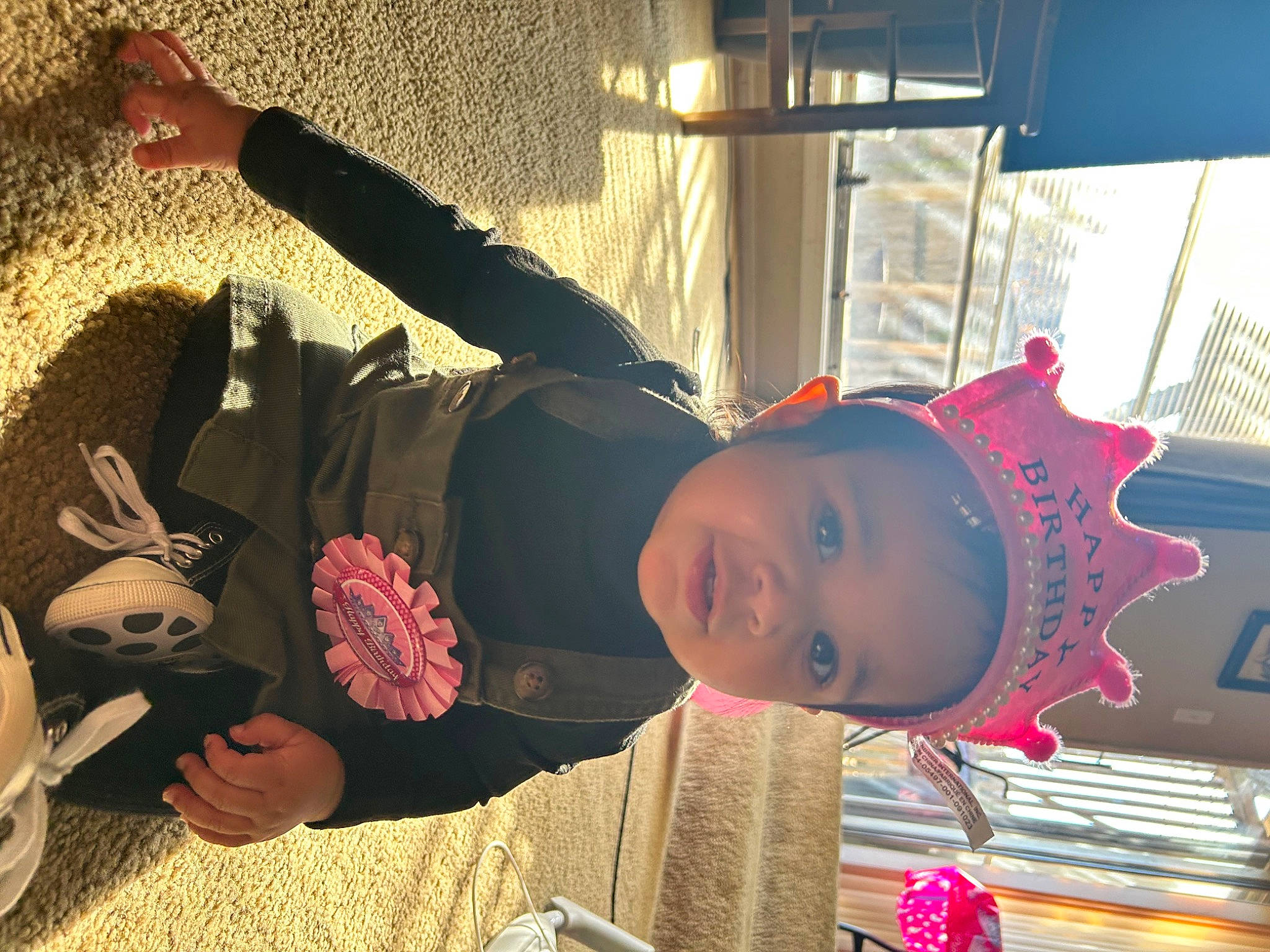 Rain is registered to the contest to win money with this photo: child, costume, eyewear, fun, happy, hat, headwear, leisure, magenta, person, pink, smile, toddler, tree