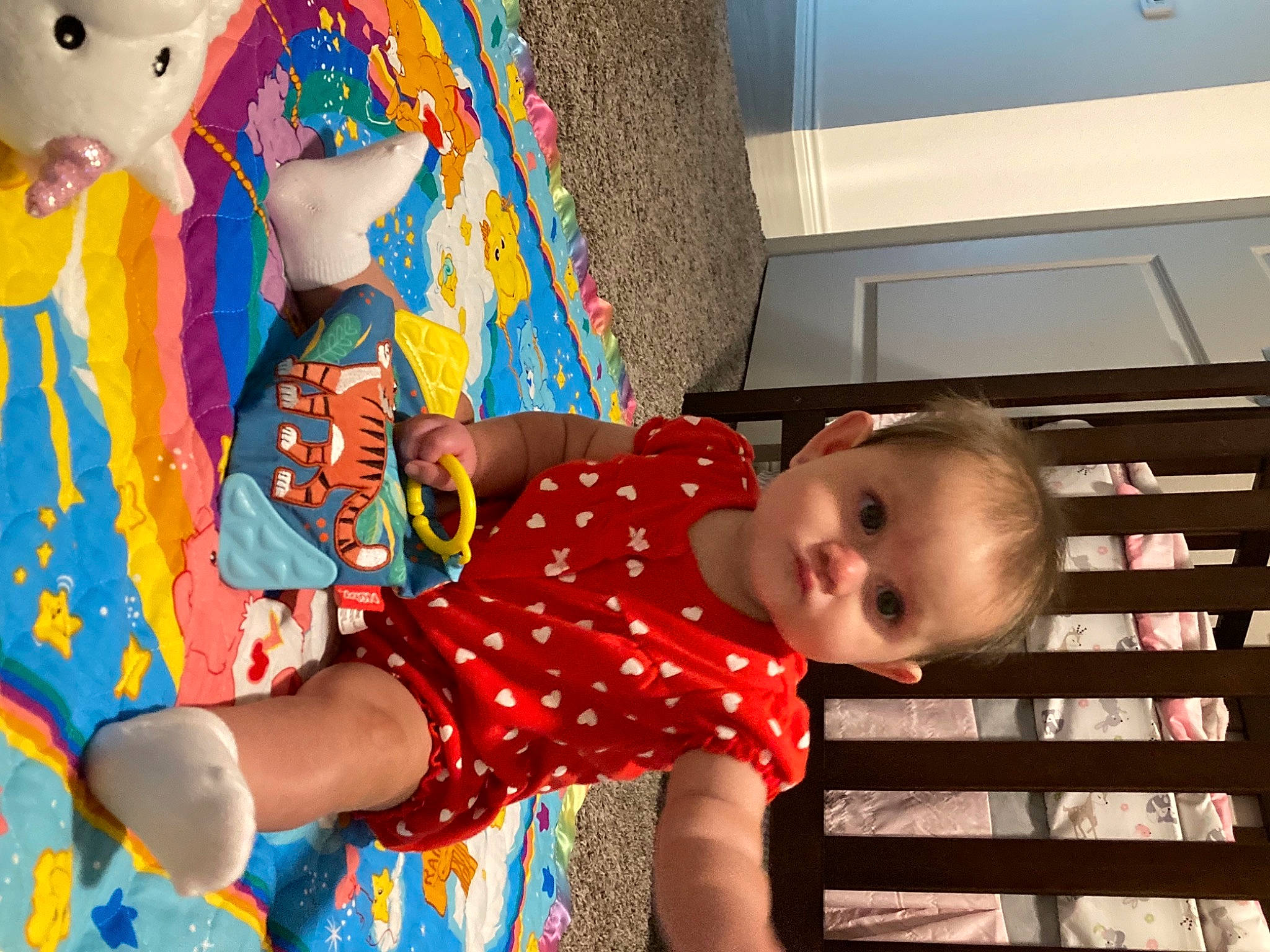 Heavenly joined the competition — help win amazing prizes! baby, baby_toddler_clothing, child, flooring, fun, happy, human_leg, leisure, organ, pattern, person, play, red, room, sitting, smile, stuffed_toy, t_shirt, toddler, toy