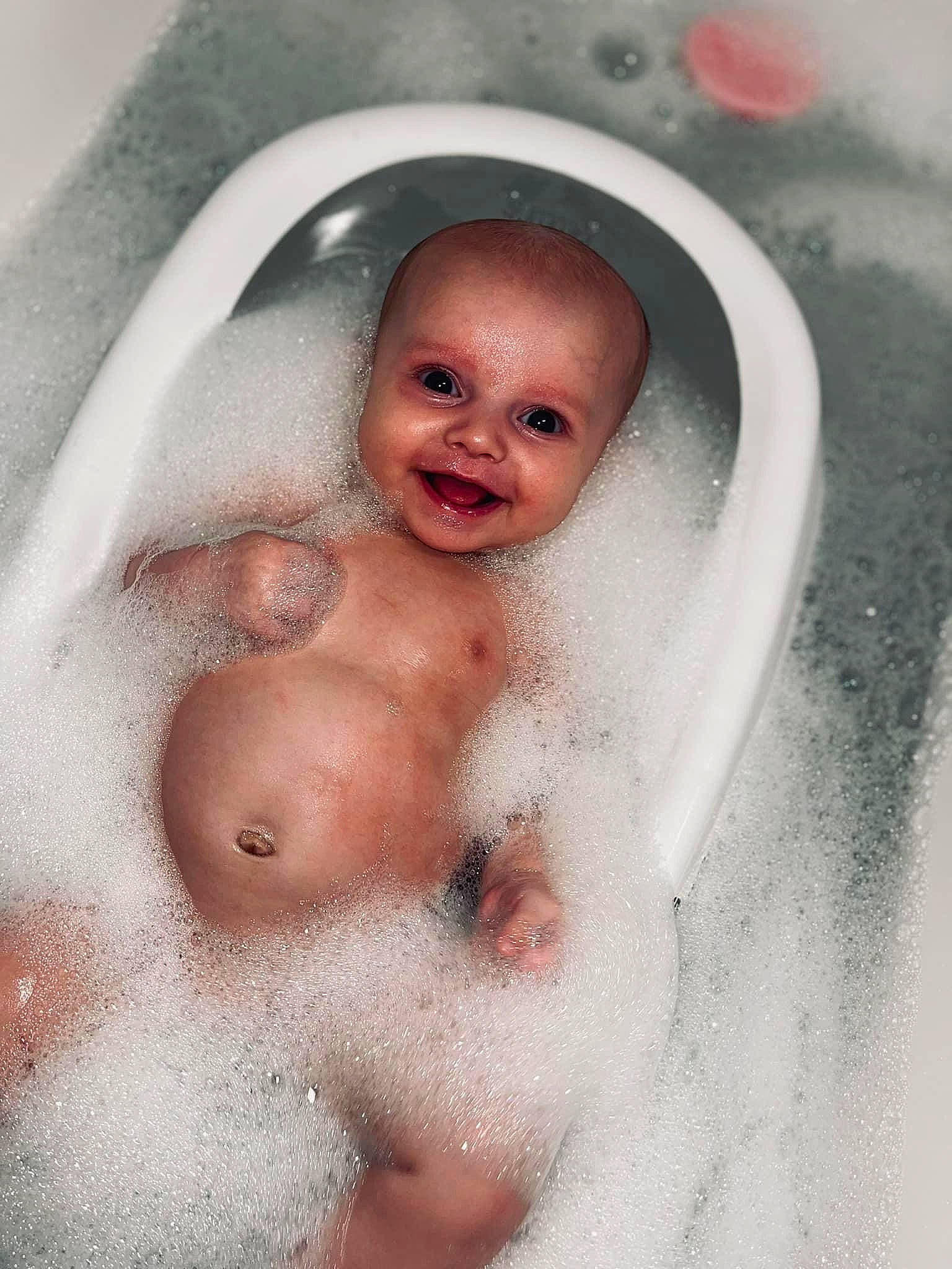 Emilia joined the competition — help win amazing prizes! baby_bathing, bathing, bathroom, bathtub, cheek, chest, eyelash, fluid, foam, happy, jaw, joy, lip, liquid, mouth, nose, person, plumbing, plumbing_fixture, smile