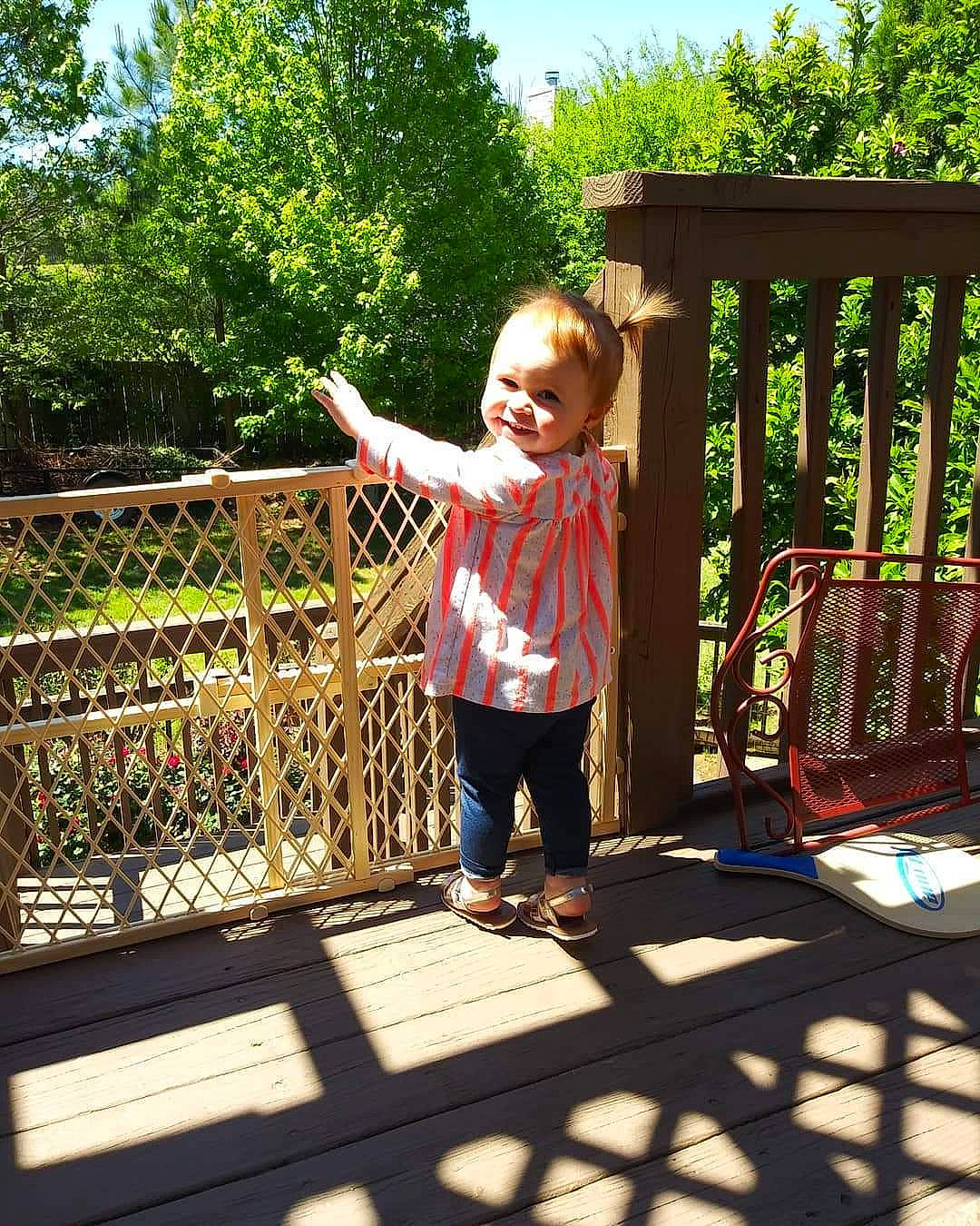 Madelyn is registered to the contest to win money with this photo: backyard, child, fun, garden, joy, leisure, person, plant, play, summer, toddler, tree, vacation, zoo