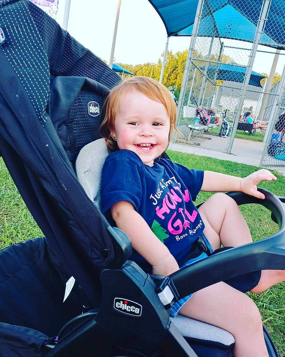 Madelyn joined the competition — help win amazing prizes! baby_carriage, baby_products, car_seat, child, joy, leisure, person, product, sitting, toddler, vacation