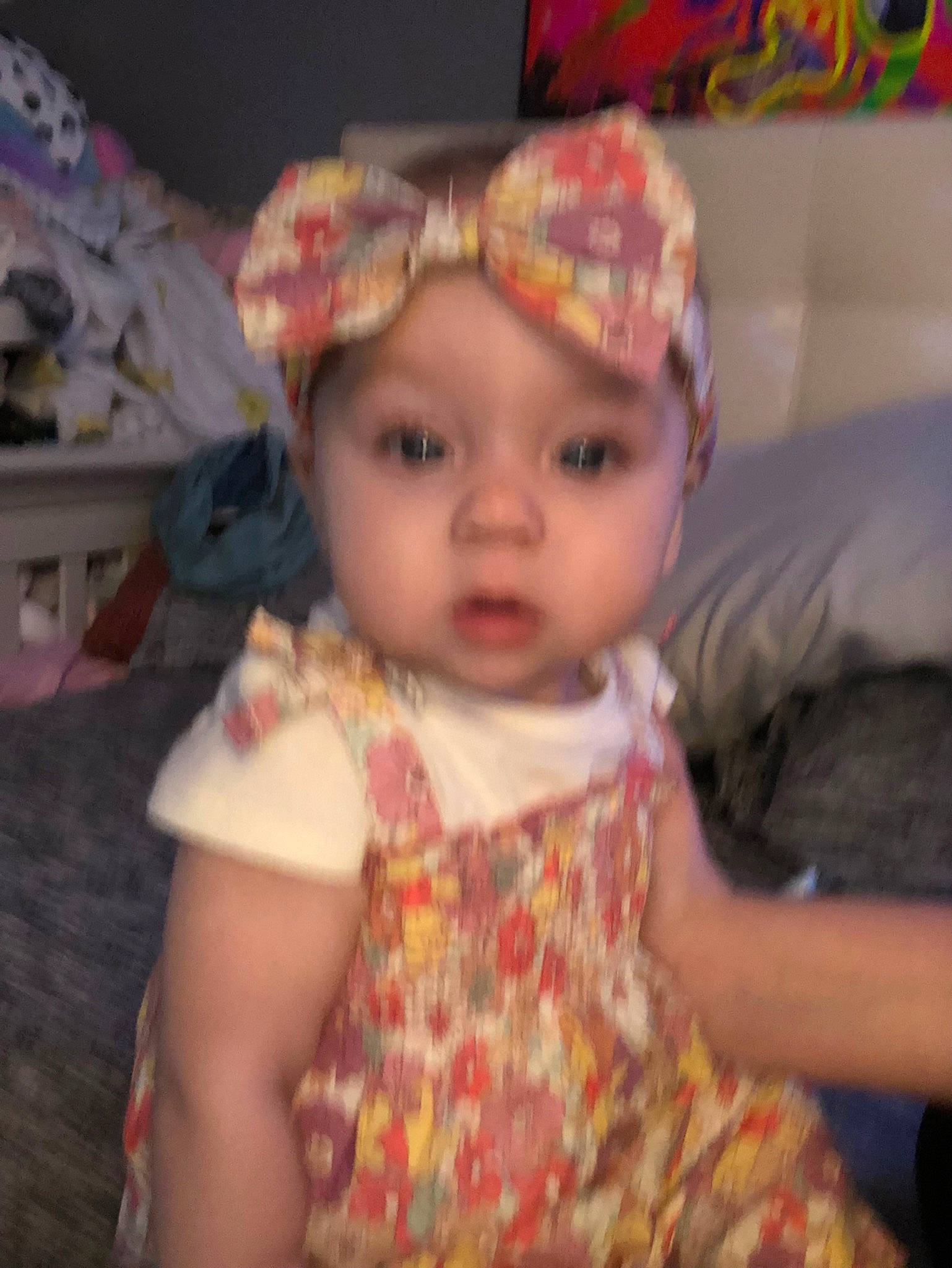 Anastyn Green is registered to the contest to win money with this photo: baby, baby_toddler_clothing, cap, cheek, child, costume_hat, eye, eyelash, fashion_accessory, fun, hair_accessory, hat, headwear, human_body, iris, lip, pattern, person, pink, room