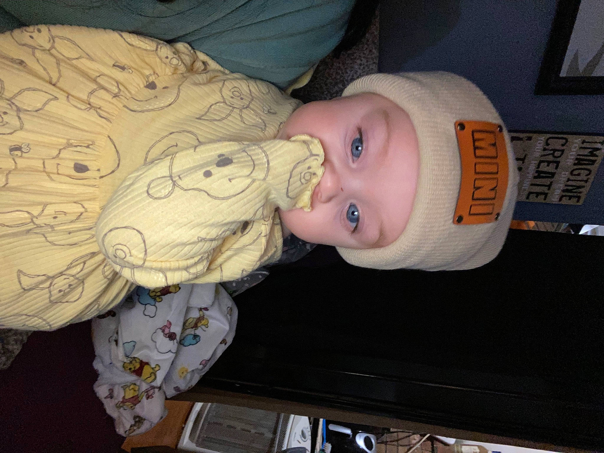 Anastyn Green is registered to the contest to win money with this photo: baby, baby_toddler_clothing, carving, cheek, child, fashion_accessory, headwear, person, picture_frame, sleeve, smile, toddler, visual_arts, wood