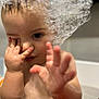 toddler, child, bath, bubbles, foam, water, skin, hand, face, playful, cute, indoors, baby, head, wet, expression, bathroom, splash, fun, young