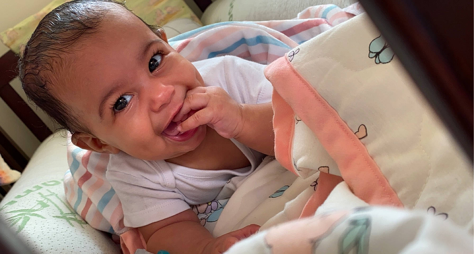 Jazlyn joined the competition — help win amazing prizes! baby, baby_products, baby_toddler_clothing, cheek, child, comfort, eyelash, hand, happy, lip, mouth, nail, nose, person, product, sitting, skin, smile, textile, thumb