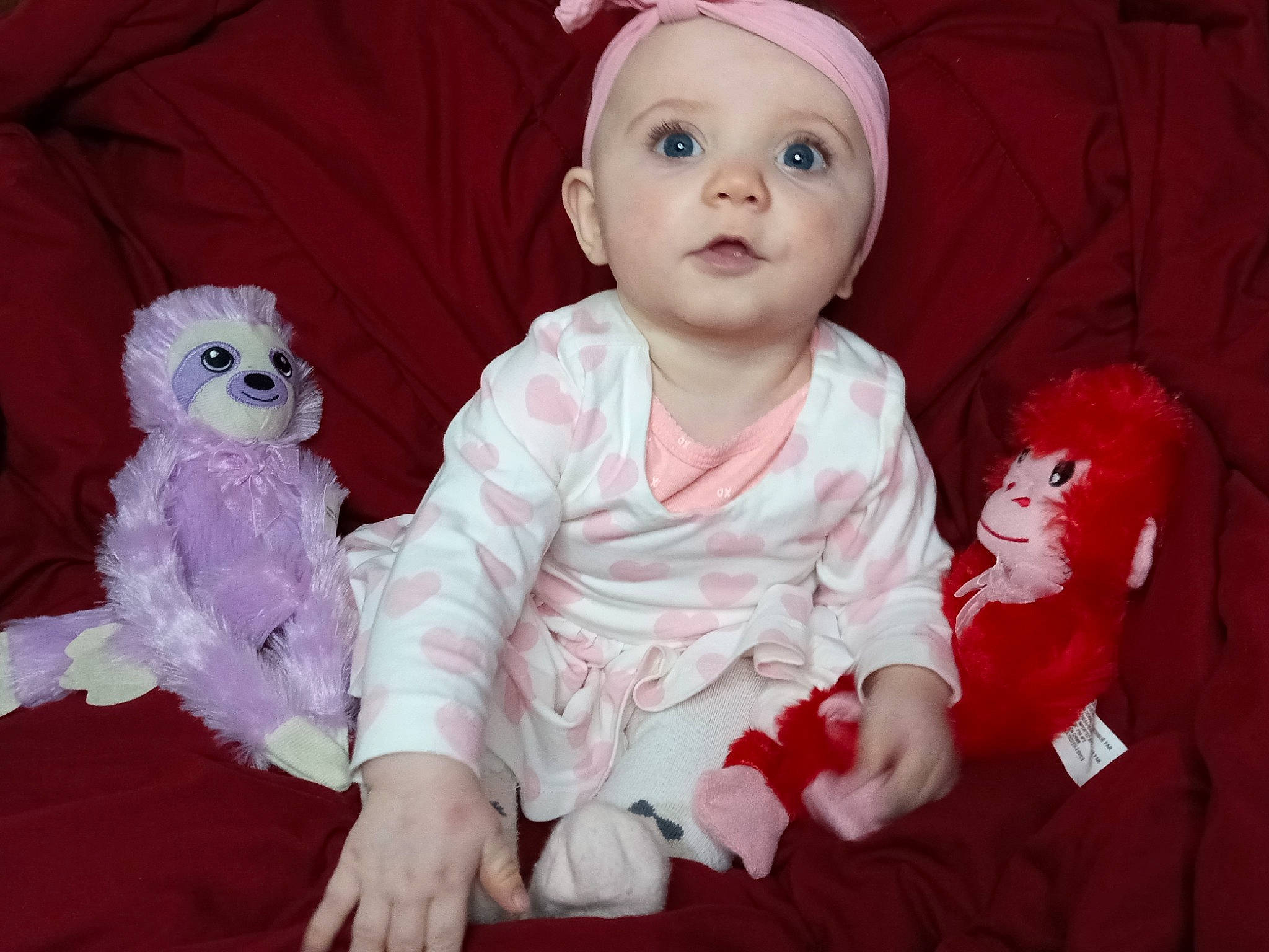 Emrys joined the competition — help win amazing prizes! baby, baby_toddler_clothing, cheek, child, comfort, event, eye, face, fur, happy, head, headwear, iris, linens, magenta, person, pink, sitting, skin, sleeve