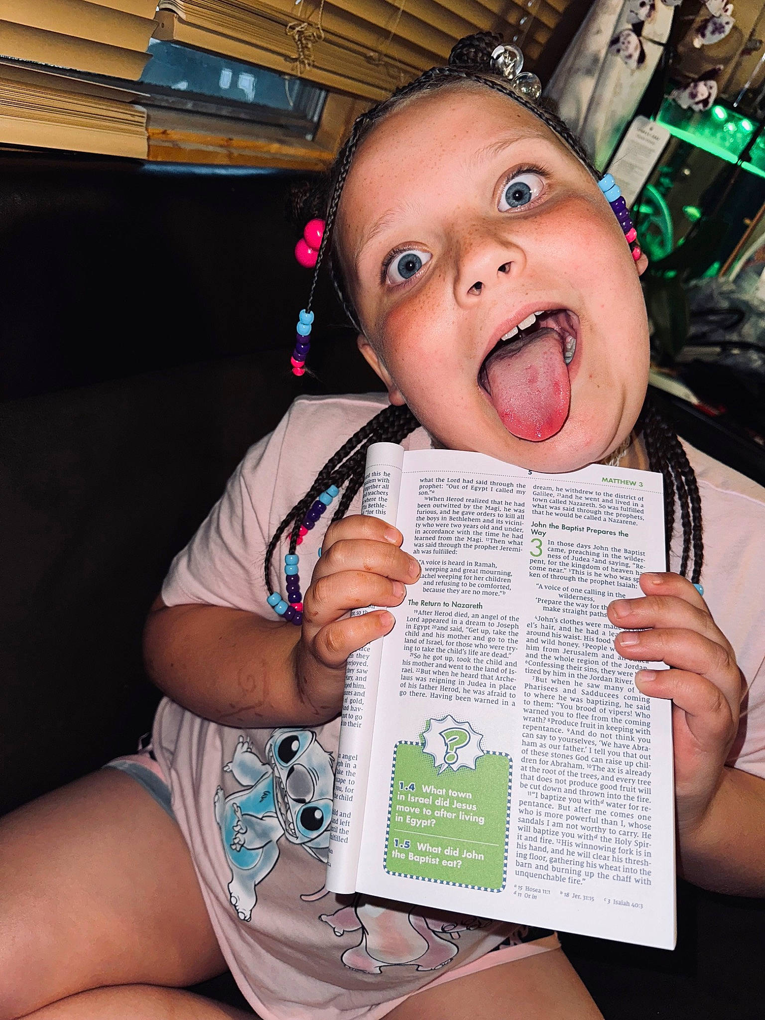 Emily is registered to the contest to win money with this photo: baby, baby_toddler_clothing, cheek, child, facial_expression, fun, handwriting, happy, mouth, nail, person, sitting, thigh, thumb, toddler