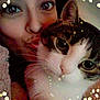 King is registered to the contest to win money with this photo: person, cat, face, closeup, selfie, flower_filter, whiskers, eyes, head, cute, pet, animal, fur, nostrils, pout, indoor, portrait, sparkles, digital_filter, affection