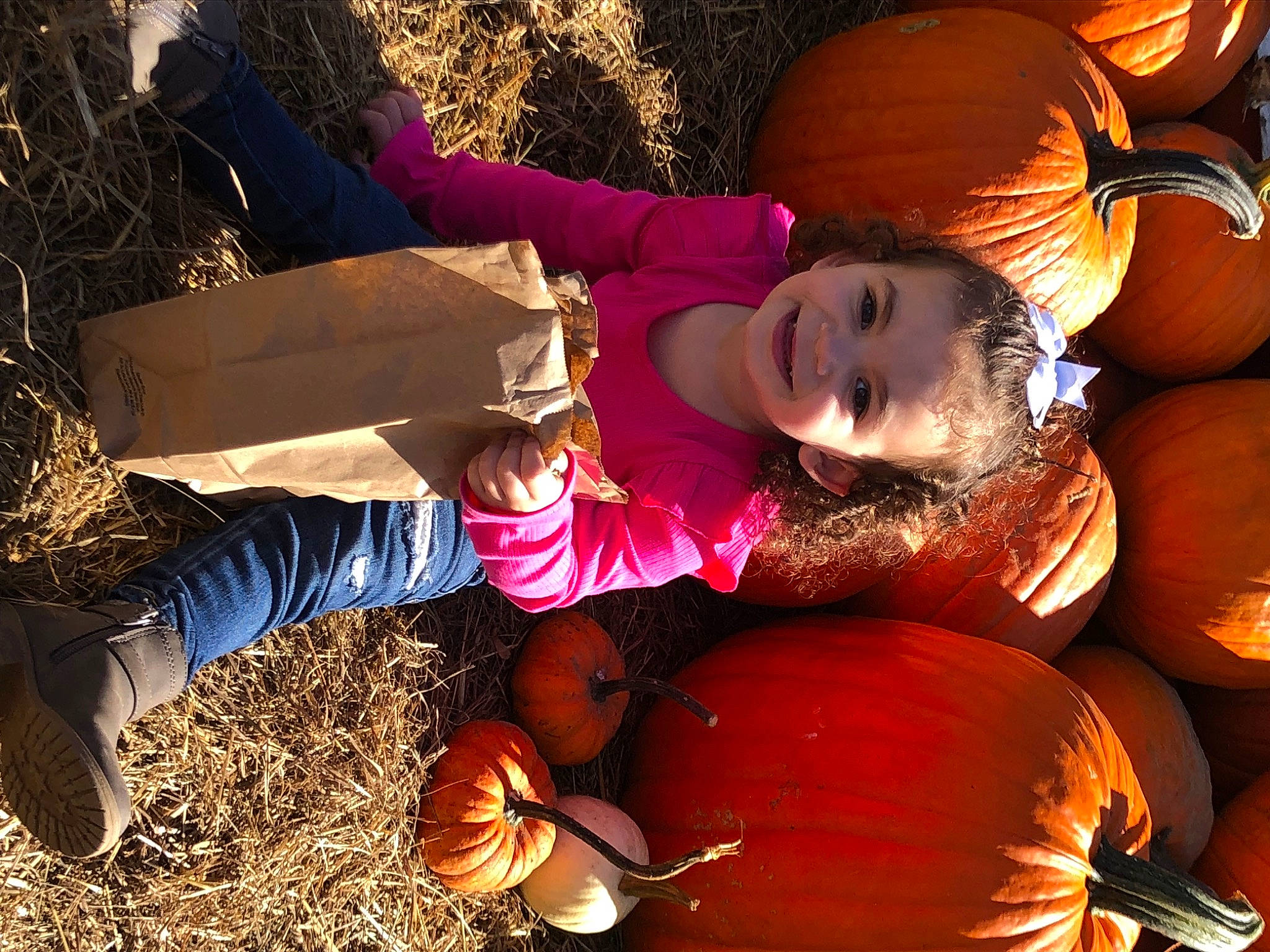 Riley is registered to the contest to win money with this photo: arm, calabaza, cucurbita, eye, gourd, hand, happy, hat, head, human_body, joy, natural_foods, orange, organism, people_in_nature, person, plant, pumpkin, smile, squash