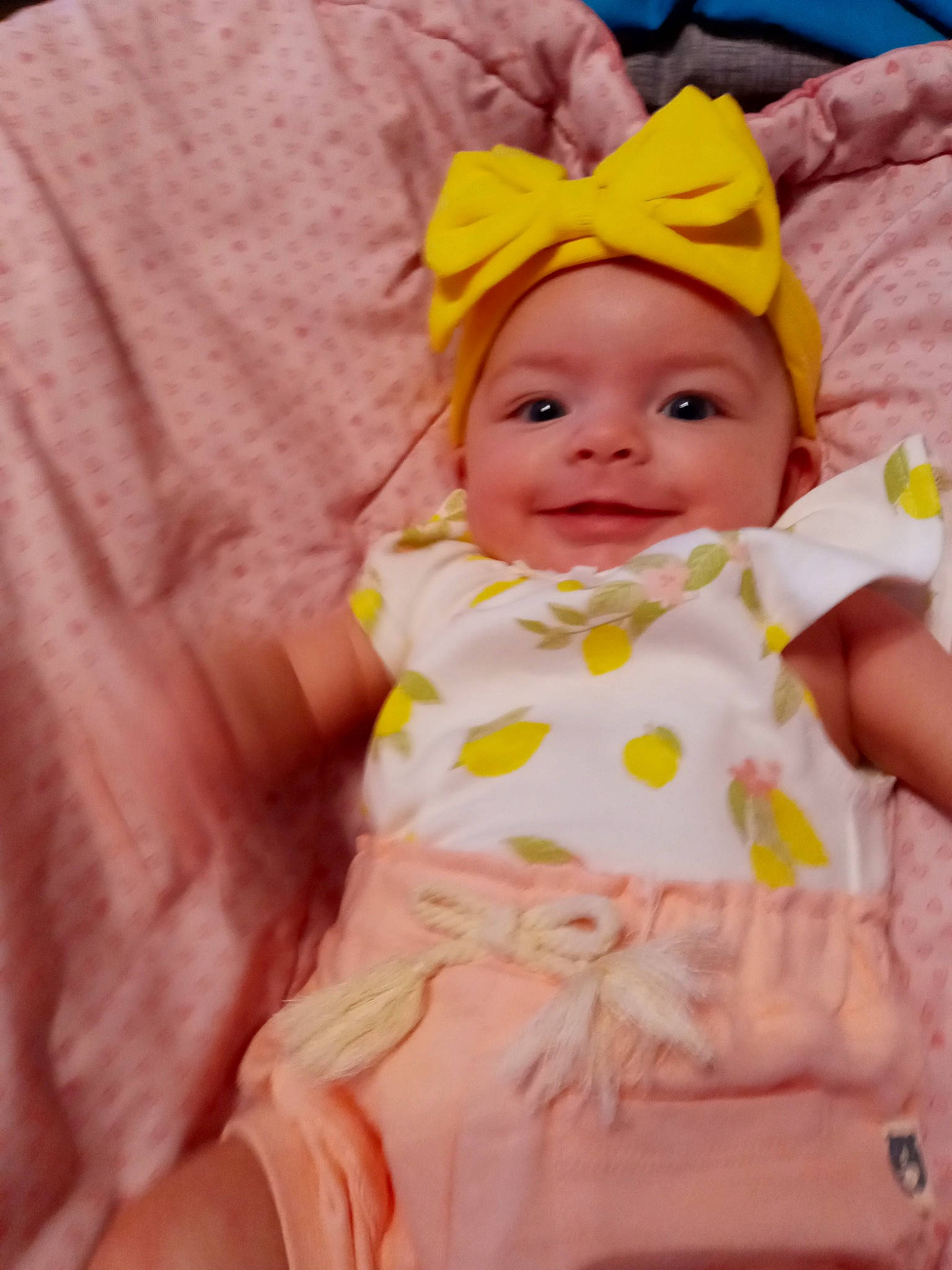 Victoria joined the competition — help win amazing prizes! baby, baby_products, baby_safety, baby_toddler_clothing, cheek, child, comfort, grass, happy, hat, headwear, joy, linens, pattern, peach, person, pink, sitting, skin, sleeve