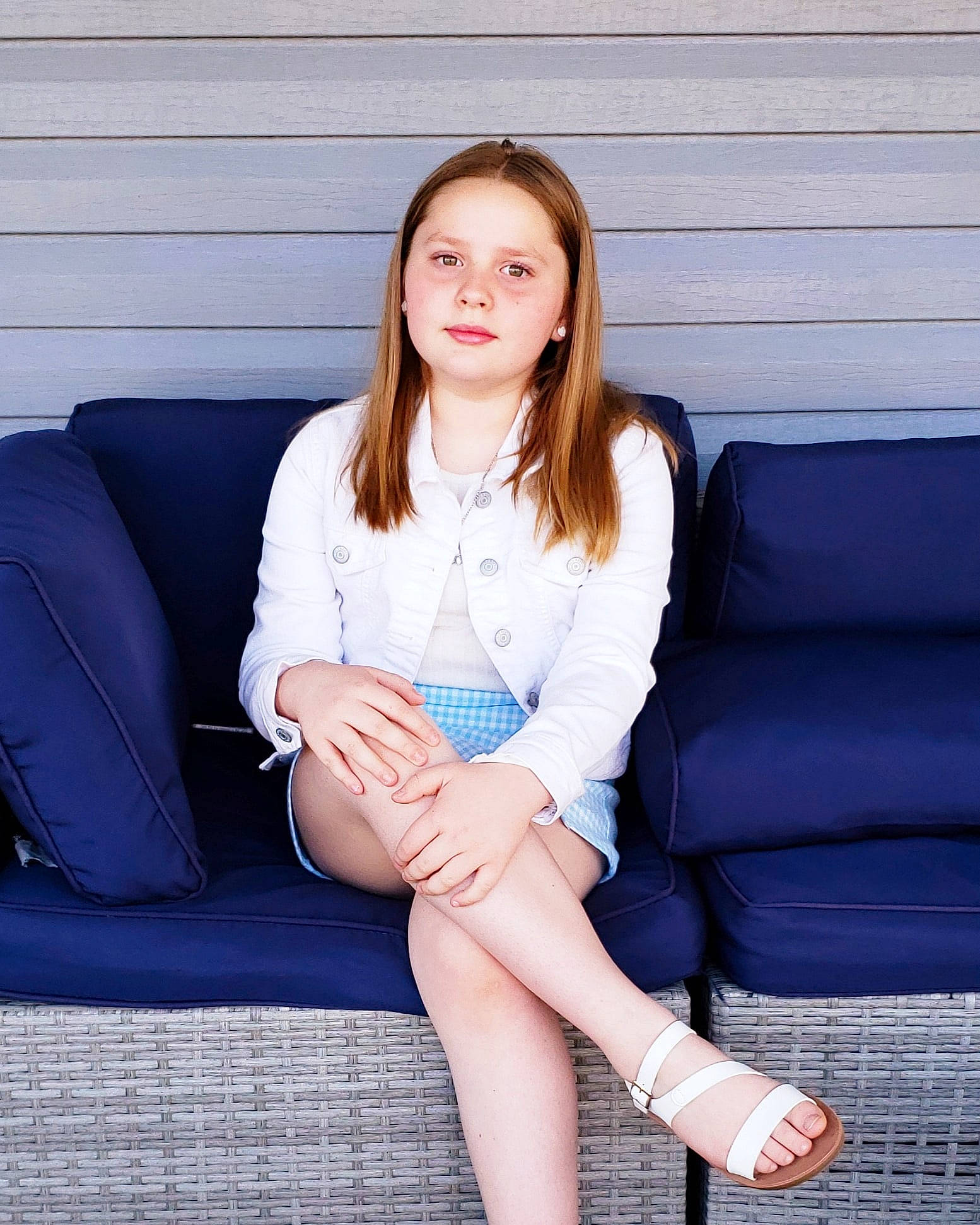 Alyssa joined the competition — help win amazing prizes! blue, comfort, couch, electric_blue, face, fashion_model, flash_photography, head, human_leg, joint, knee, leg, lip, long_hair, neck, necklace, person, shoulder, sleeve, thigh