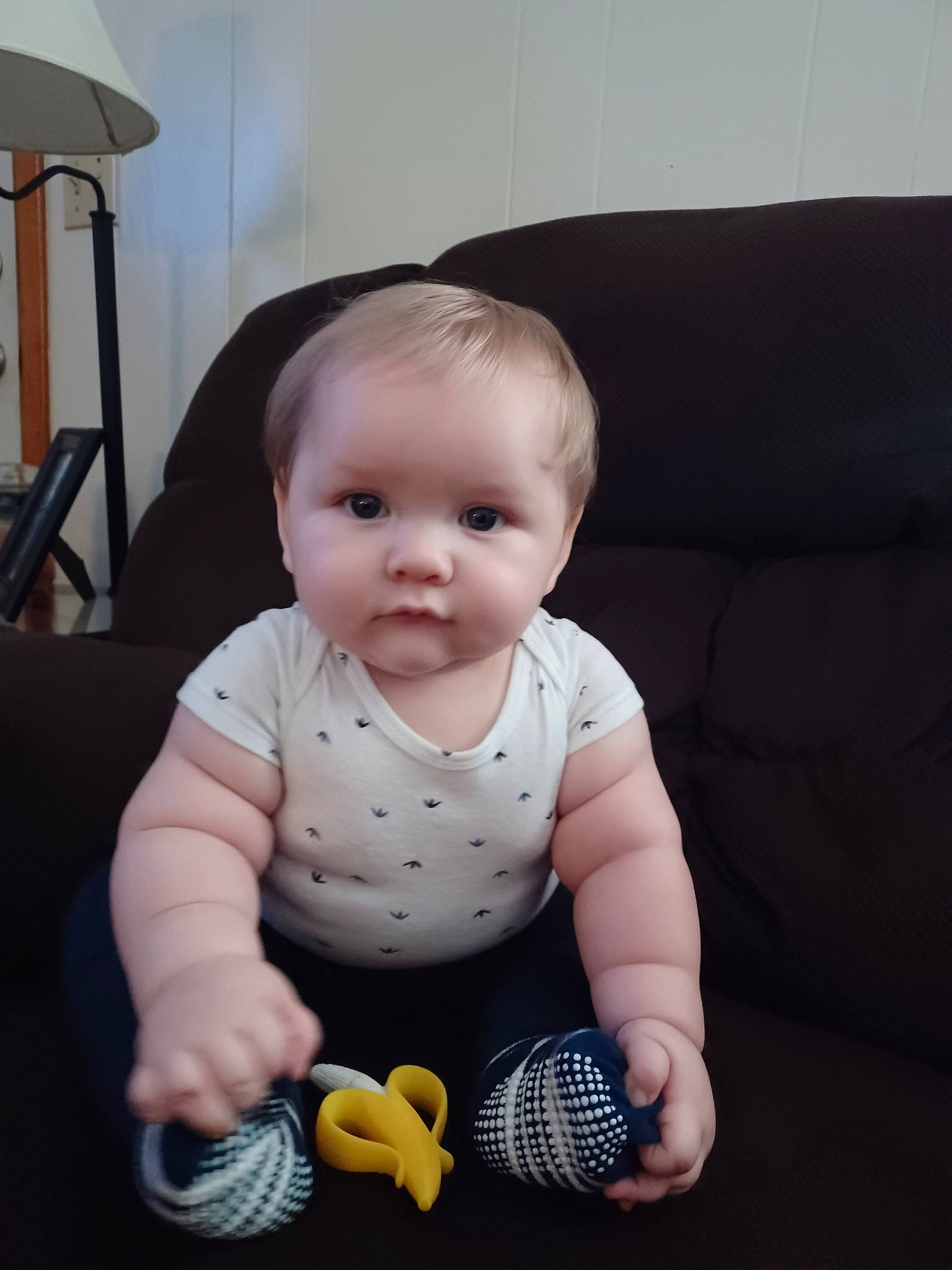 Daylyn Joshua Wayne Godfrey joined the competition — help win amazing prizes! arm, baby, baby_playing_with_toys, baby_products, baby_safety, baby_toddler_clothing, cheek, child, comfort, couch, finger, flooring, lamp, person, product, sitting, skin, sleeve, studio_couch, thumb
